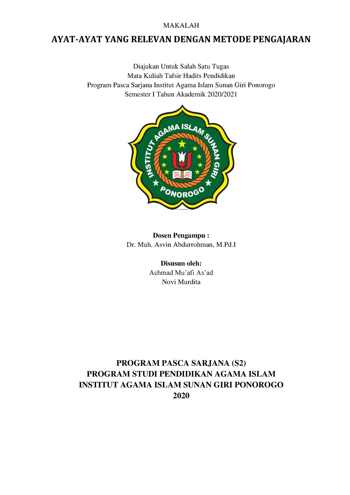 Makalah Tafsir Ayat Ttg Metode Pengajaran Makalah Ayat Ayat Yang Relevan Dengan Metode 3034