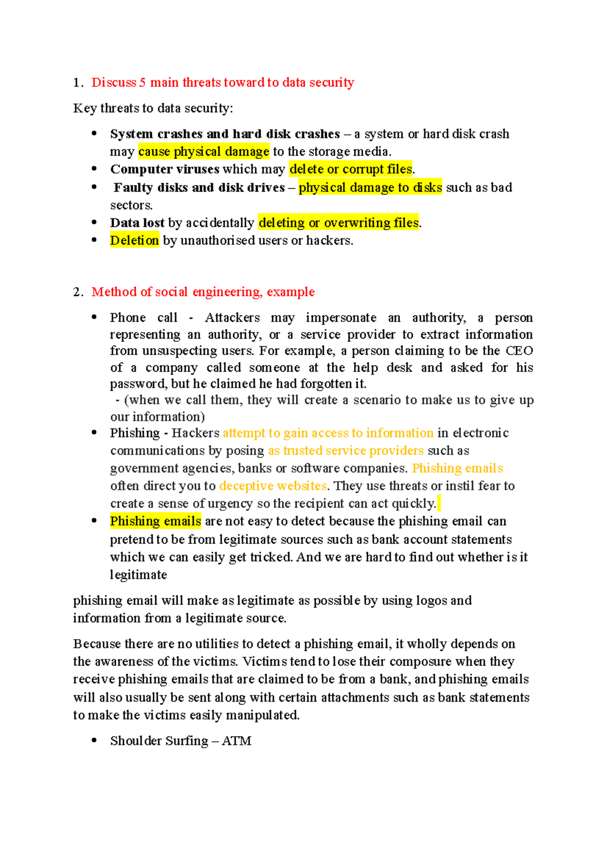Types of threat - Discuss 5 main threats toward to data security Key ...
