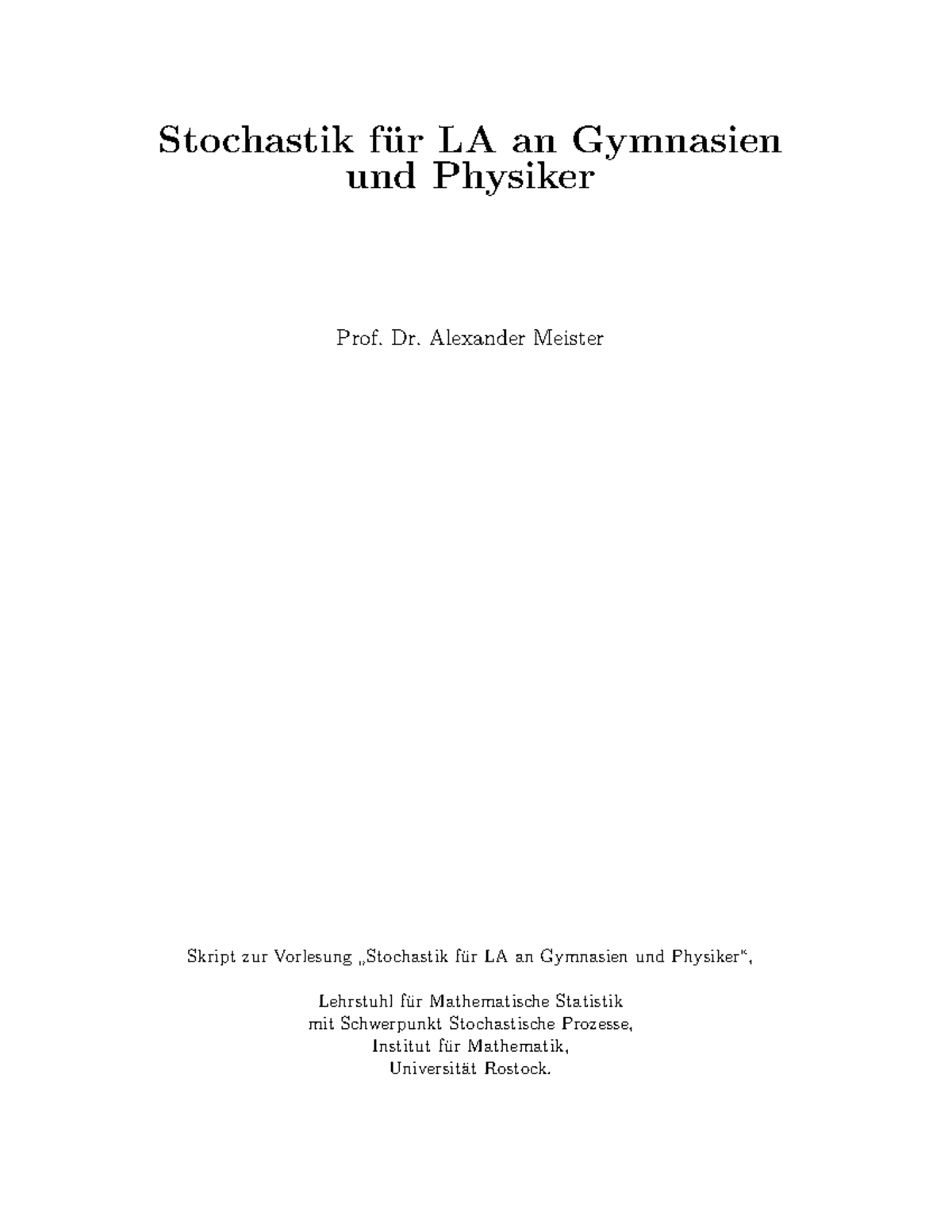 Skript Stochastik Für Lehramt Und Physik - Stochastik Fu R LA An ...