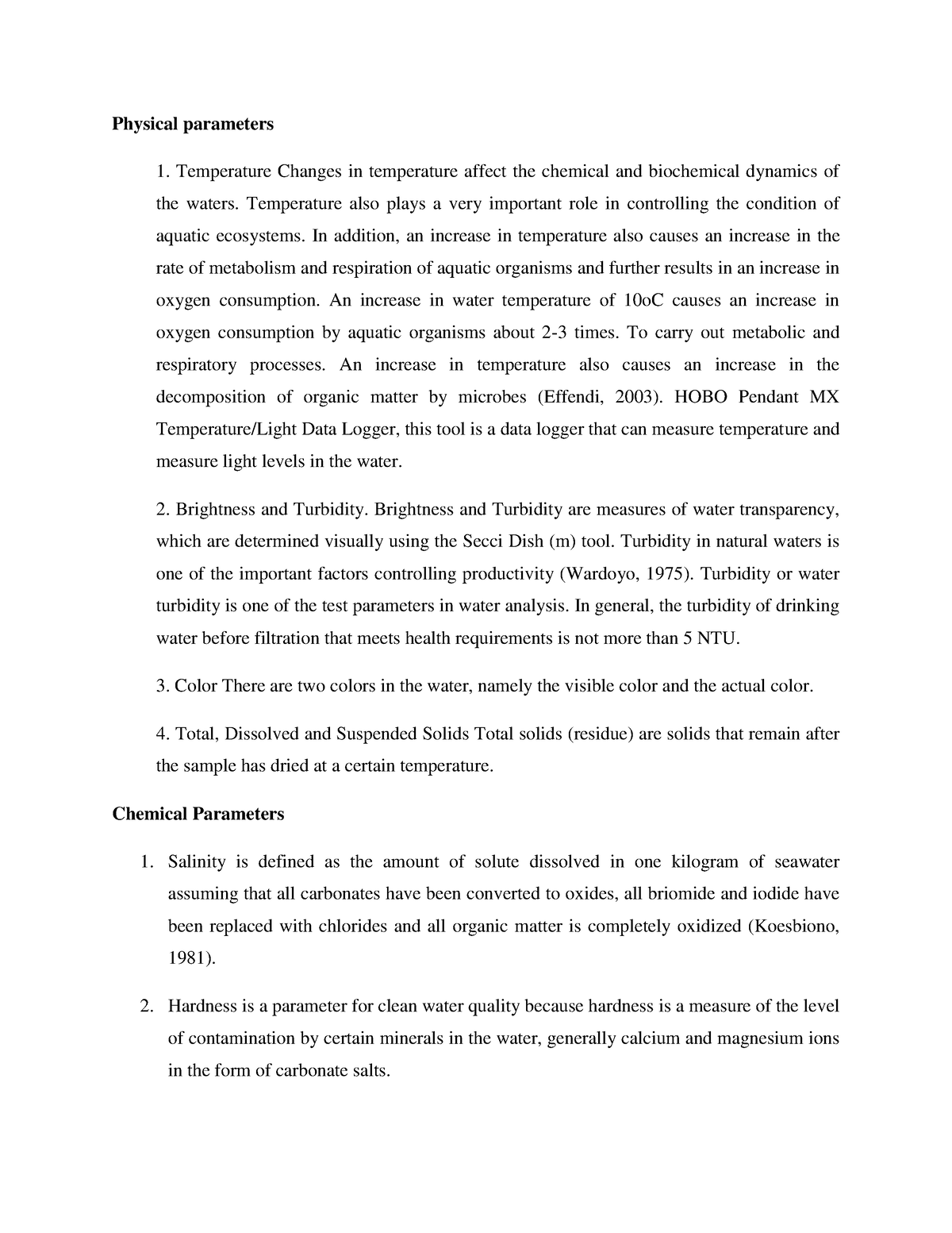 Environmental Parameters Resume Physical Parameters Temperature 