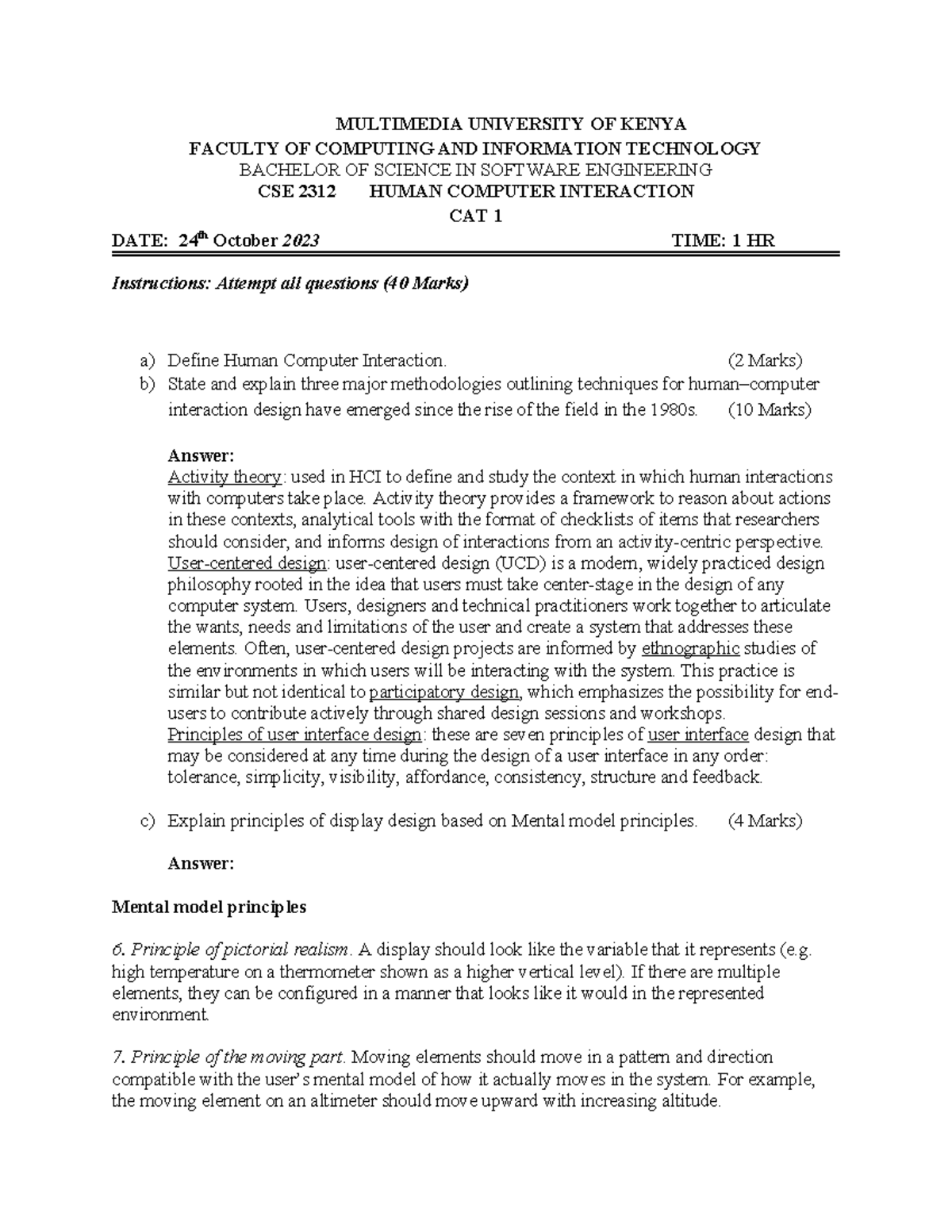 CCS 2312 HCI BSE Y3 Marking Scheme MULTIMEDIA UNIVERSITY OF KENYA FACULTY OF COMPUTING AND