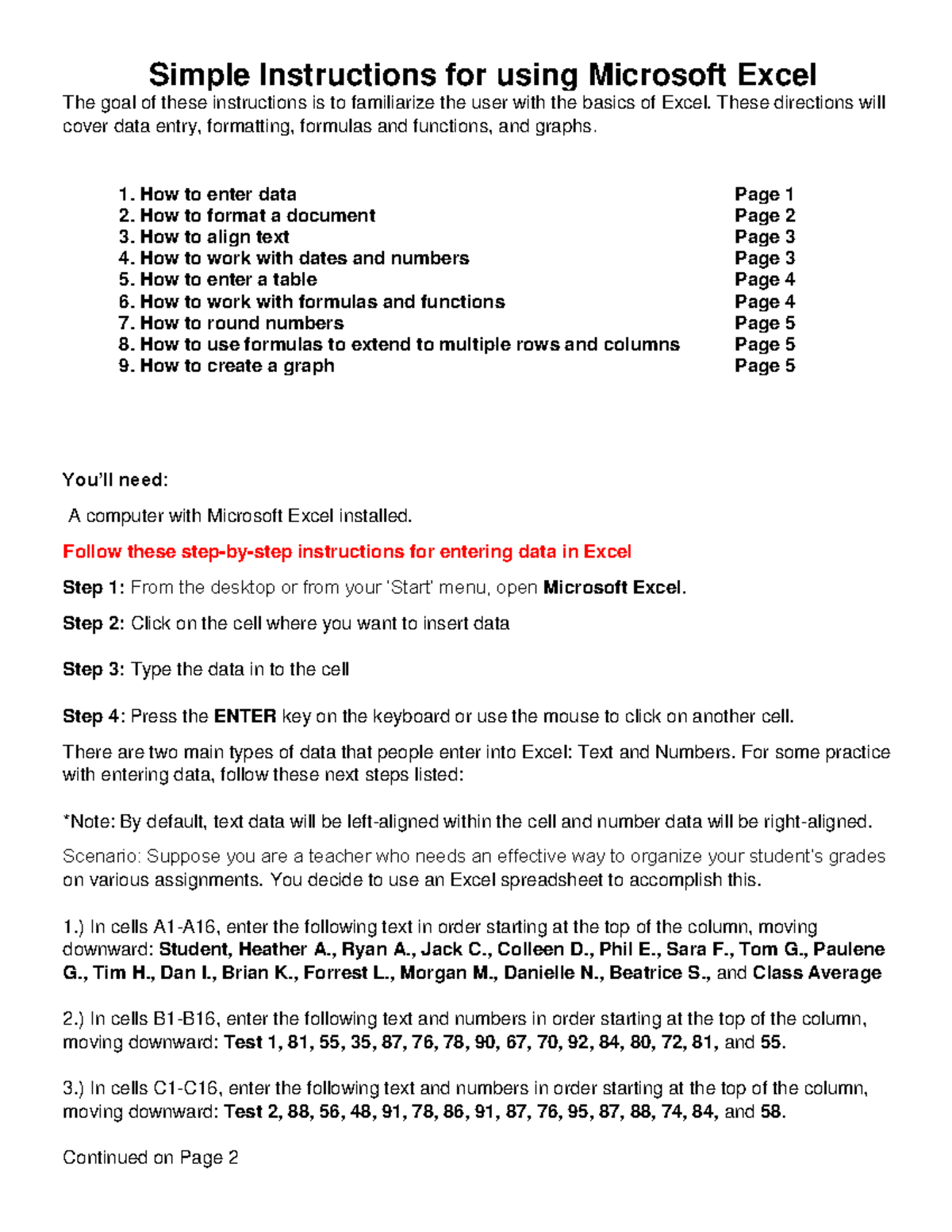 Fdasf - excel - Simple Instructions for using Microsoft Excel The goal ...