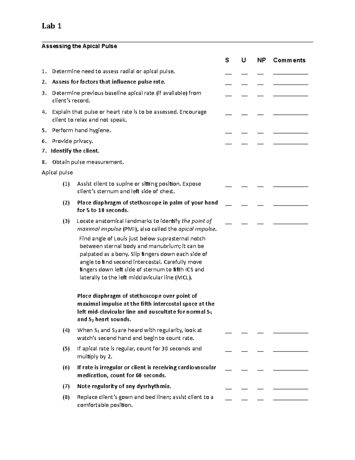 Apical Pulse - Useful checklist notes to help students in this course ...