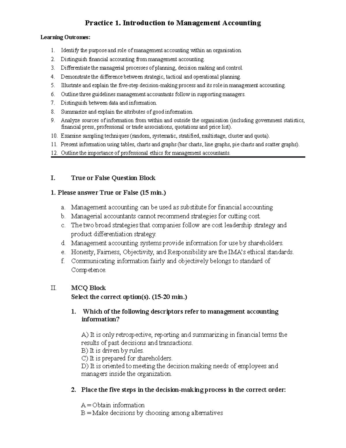 Practice 1-Introduction to Management Accounting 202 2 ...