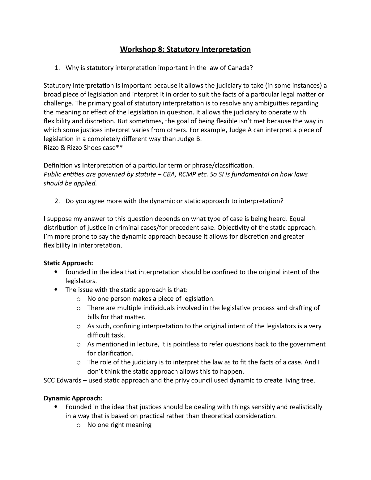 Workshop 8 Workshop 8 Statutory Interpretation Why Is Statutory Interpretation Important In 