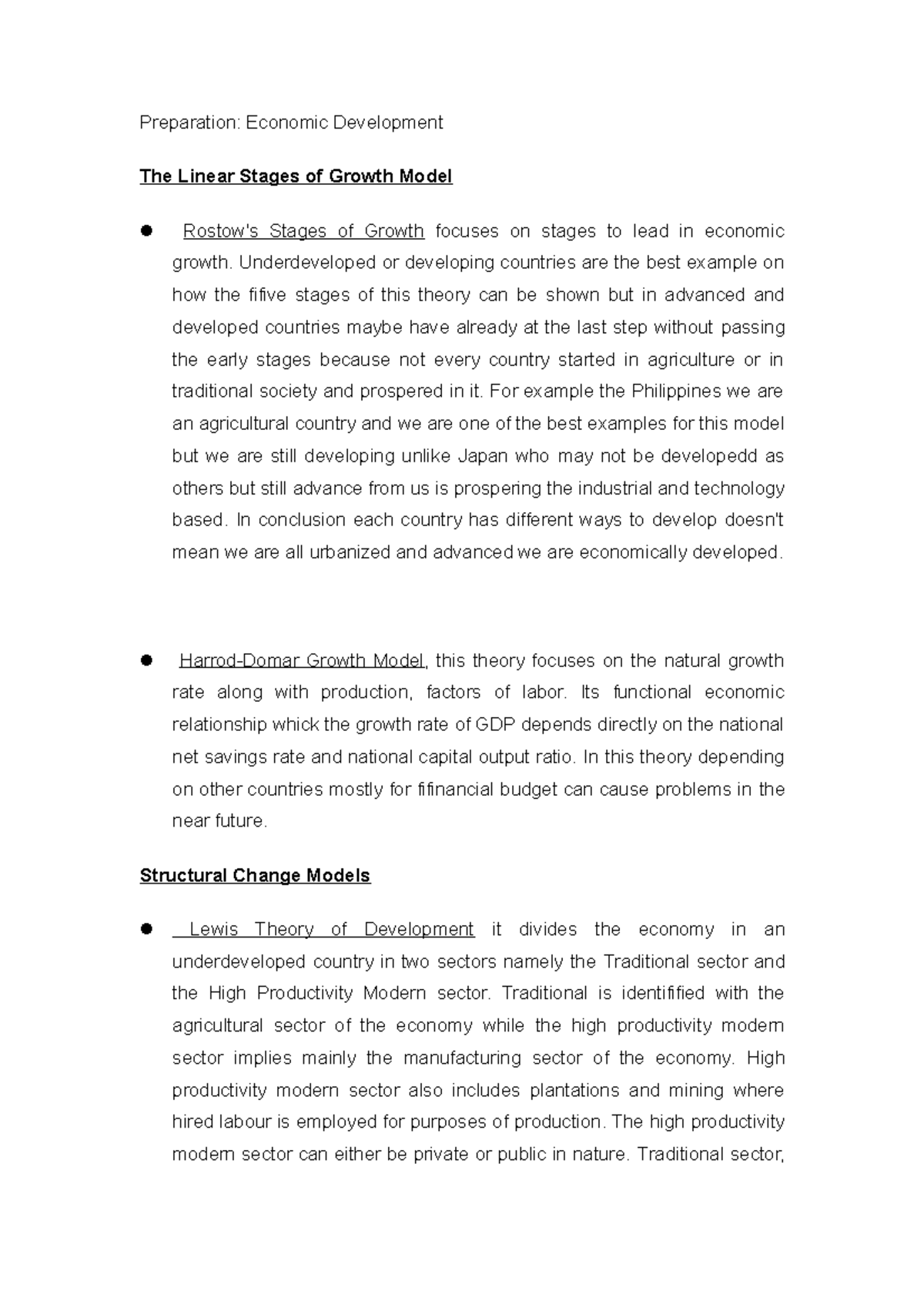 Ecodev - Preparation: Economic Development The Linear Stages of Growth ...