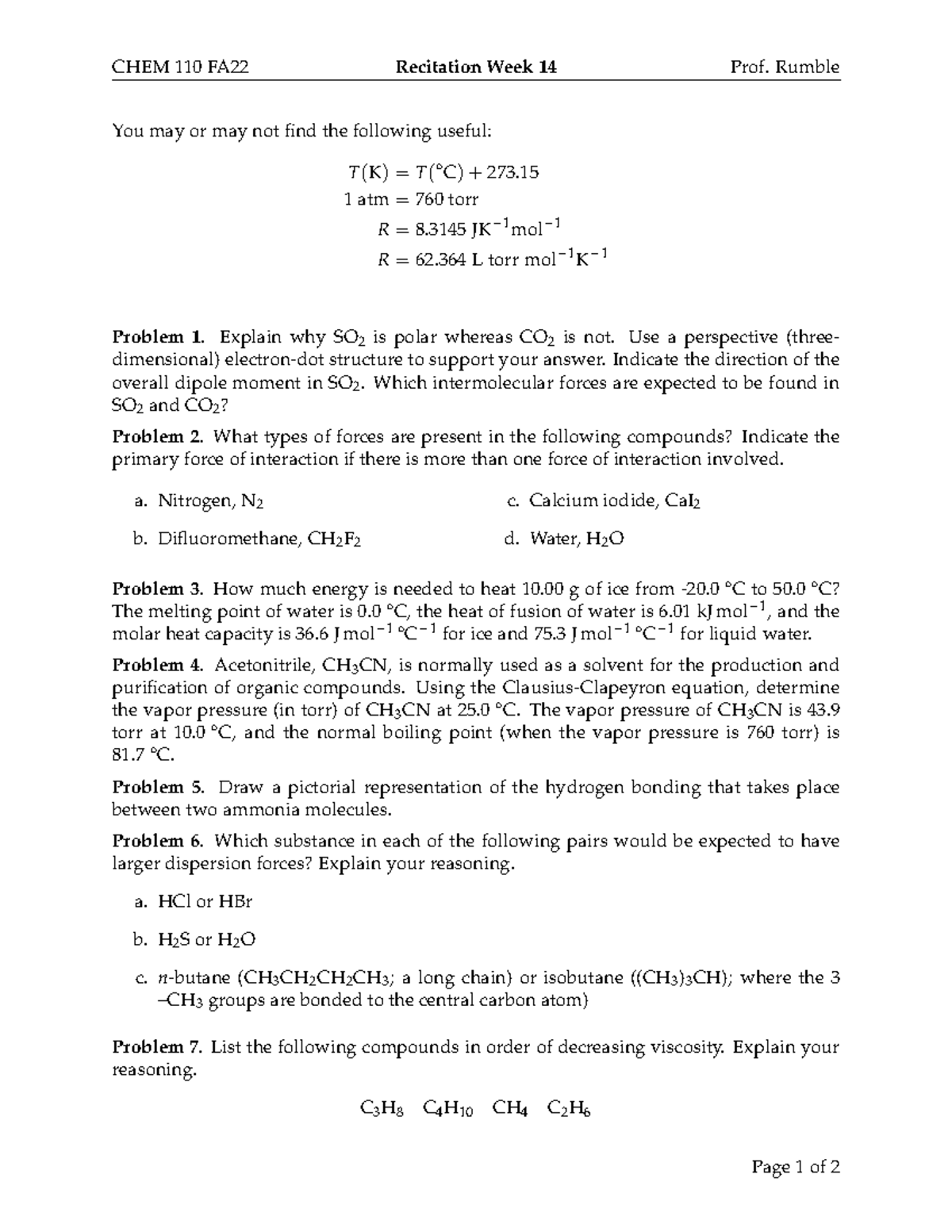 Chem110 Rec Week14 - Chem Recitation Practice - CHEM 110 FA22 ...