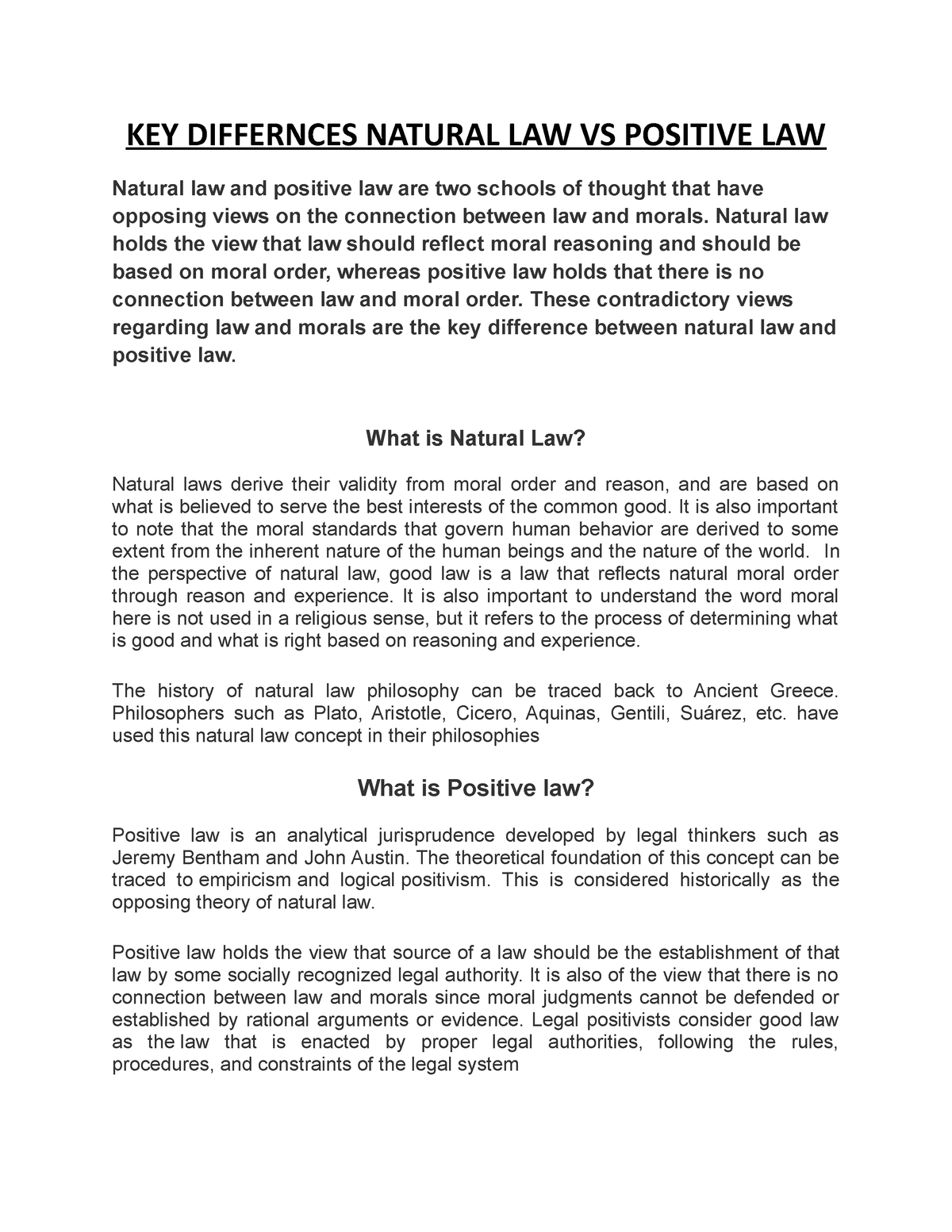 Natural LAW VS Positive LAW KEY DIFFERNCES NATURAL LAW VS POSITIVE 