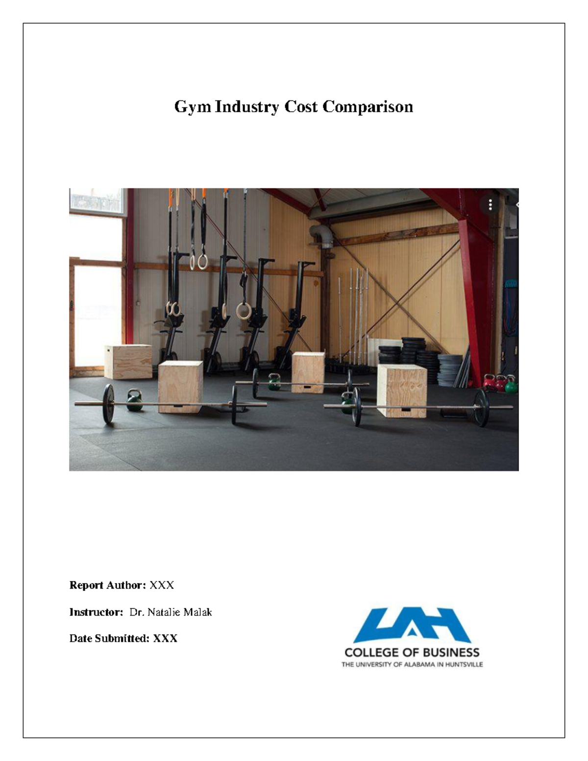 Example of Company Project - Gym Industry Cost Comparison Report Author ...