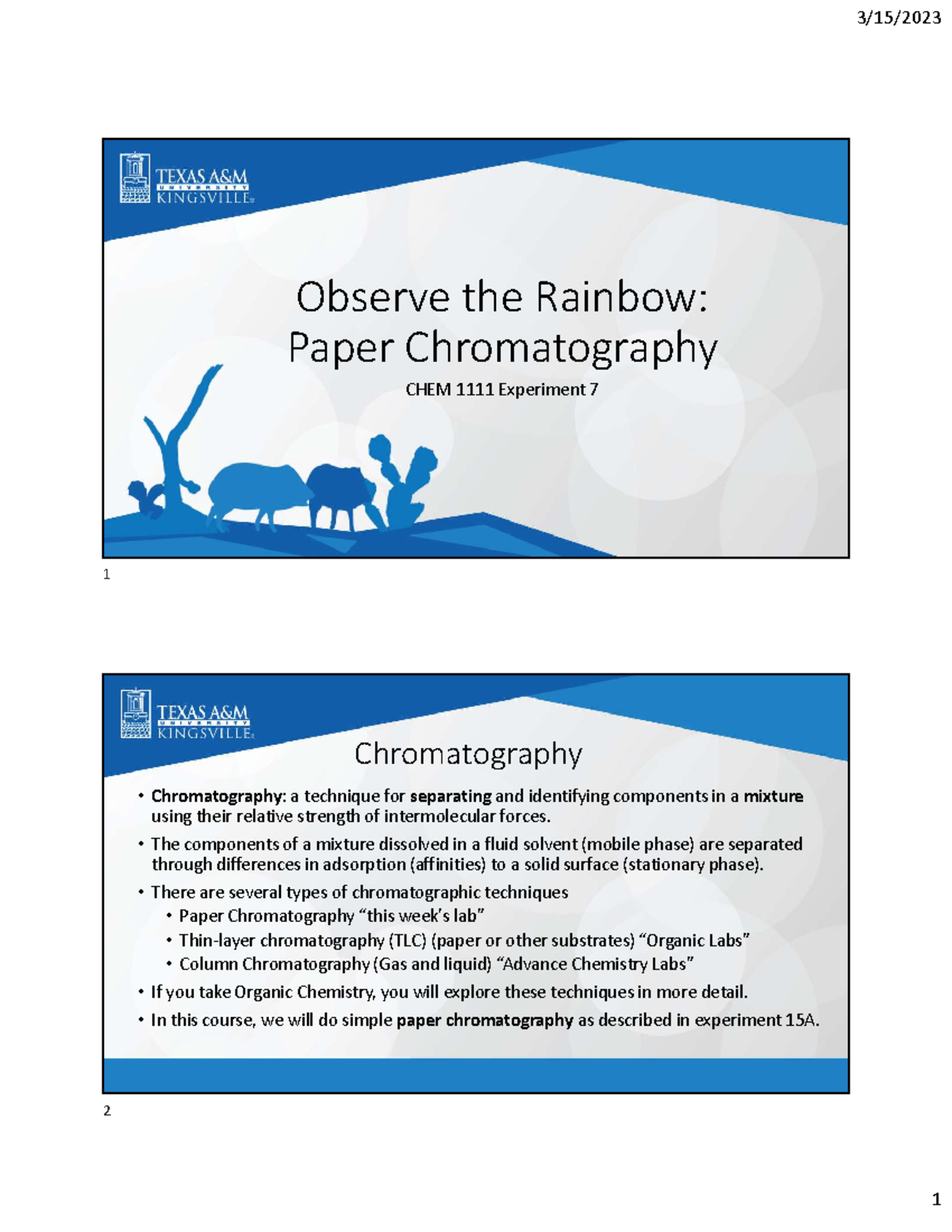 1111 Lab 7 Notes Observe the Rainbow Paper Chromatography CHEM 1111