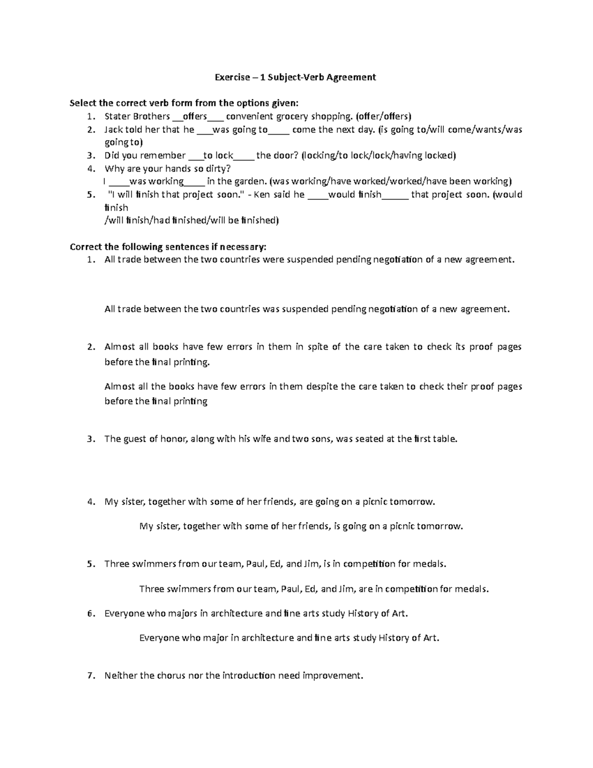 In-class exercises - 1 - In class exercise for sentence completion and ...