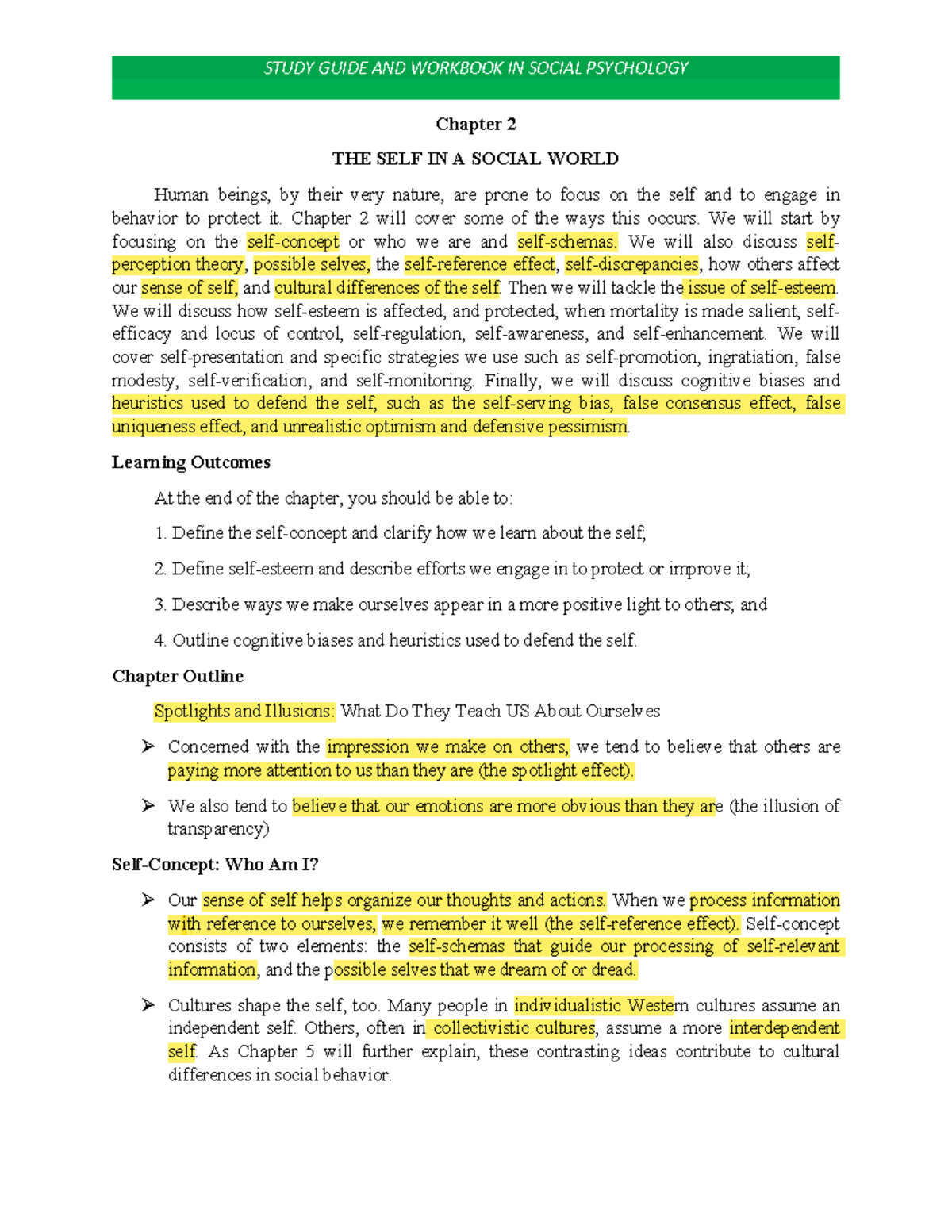 Chapter 2 - Chapter 2 THE SELF IN A SOCIAL WORLD Human beings, by their ...