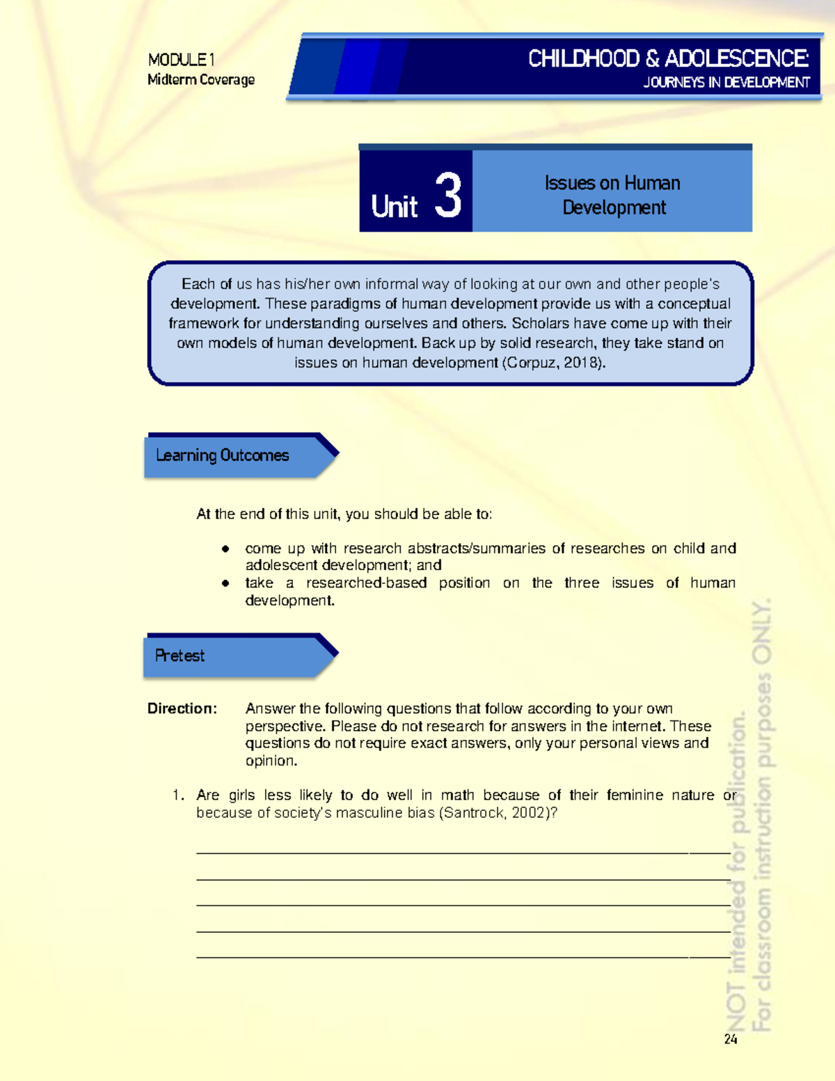 Module 1 Unit 3 - Midterm Coverage CHILDHOOD & ADOLESCENCE: JOURNEYS IN ...