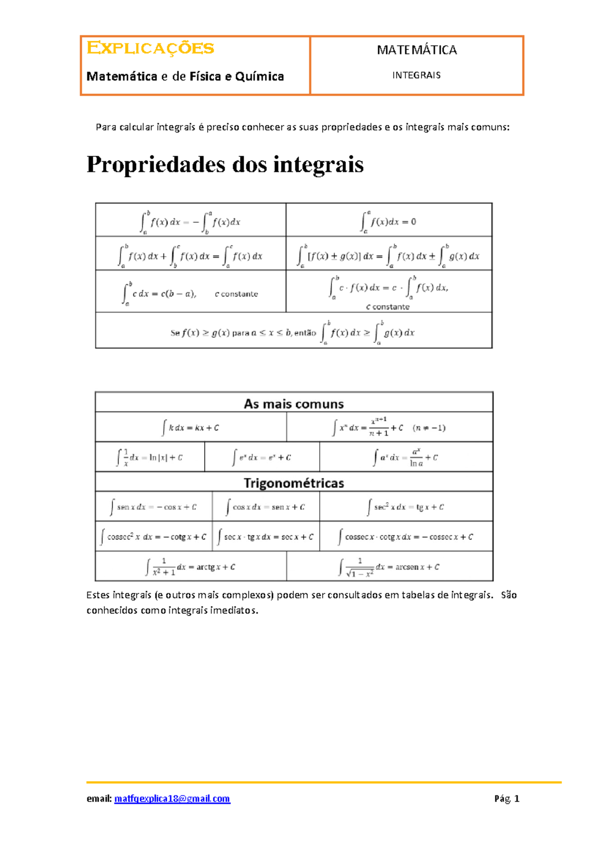 Integracao resumo completo - Matemática e de Física e Química ...
