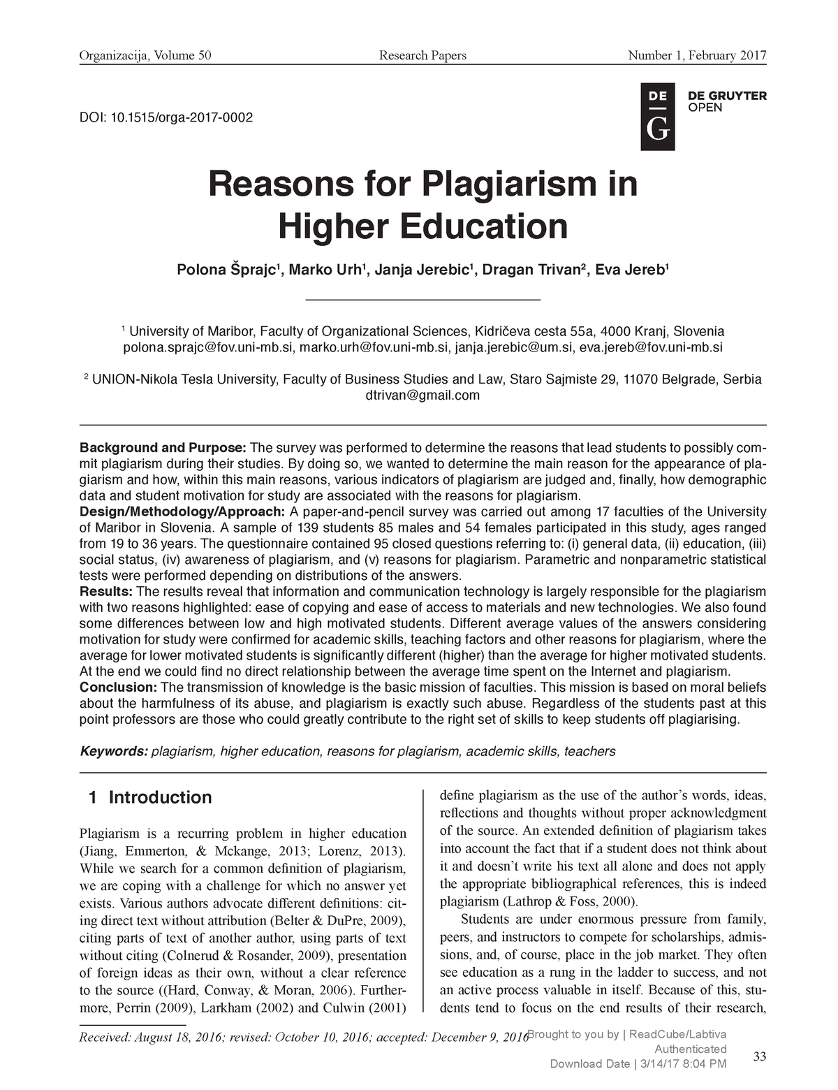 essay on plagiarism and students in higher education