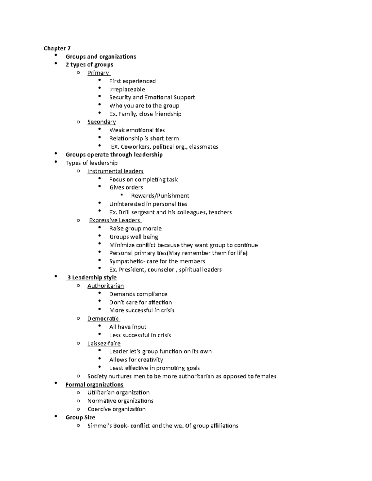 Chapter 7 Sociology EXAM 2 - Chapter 7 Groups and organizations 2 types ...