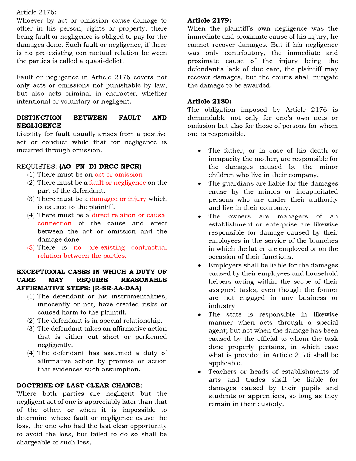 Cases Torts - Article 2176: Whoever by act or omission cause damage to ...