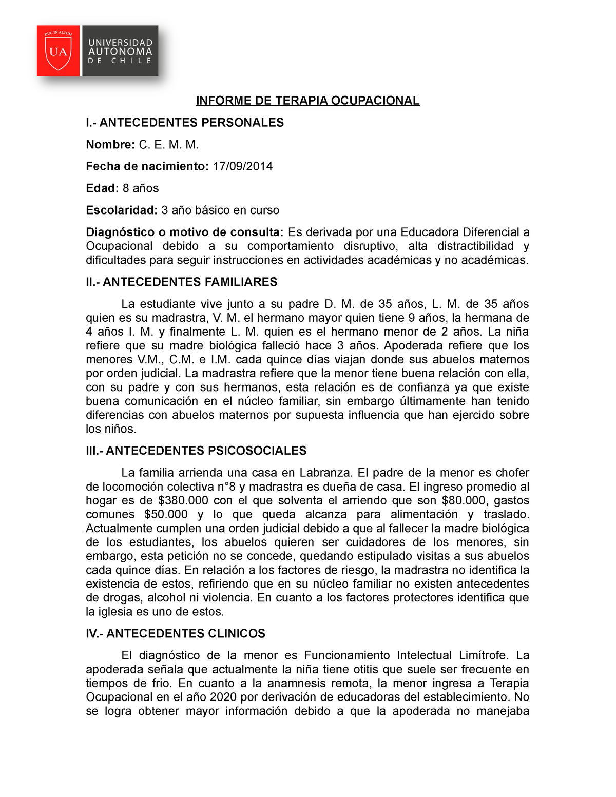 Informe De Terapia Ocupacional Docsity 4548