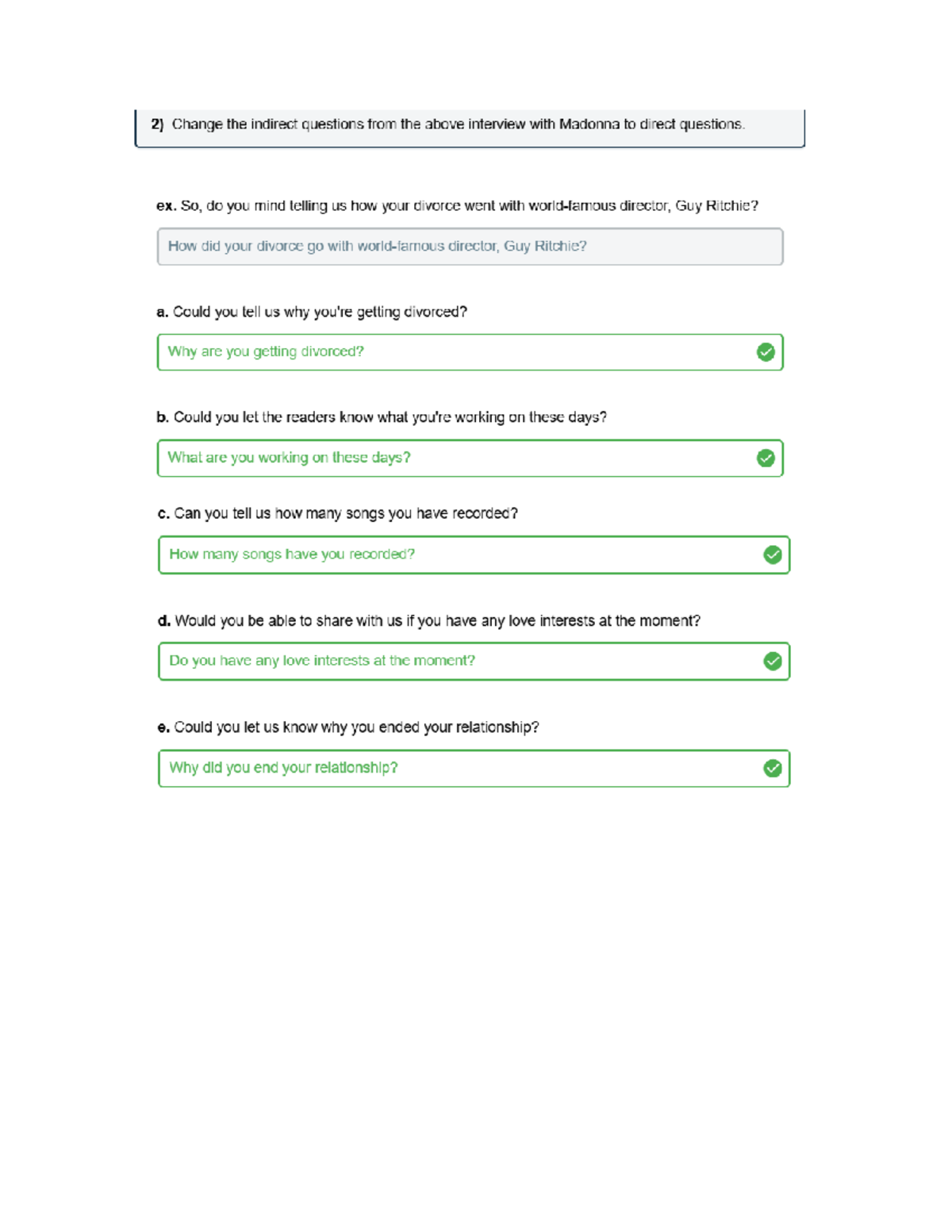 3-1 Three Celebrity Interviews - 2) Change the indirect questions from ...