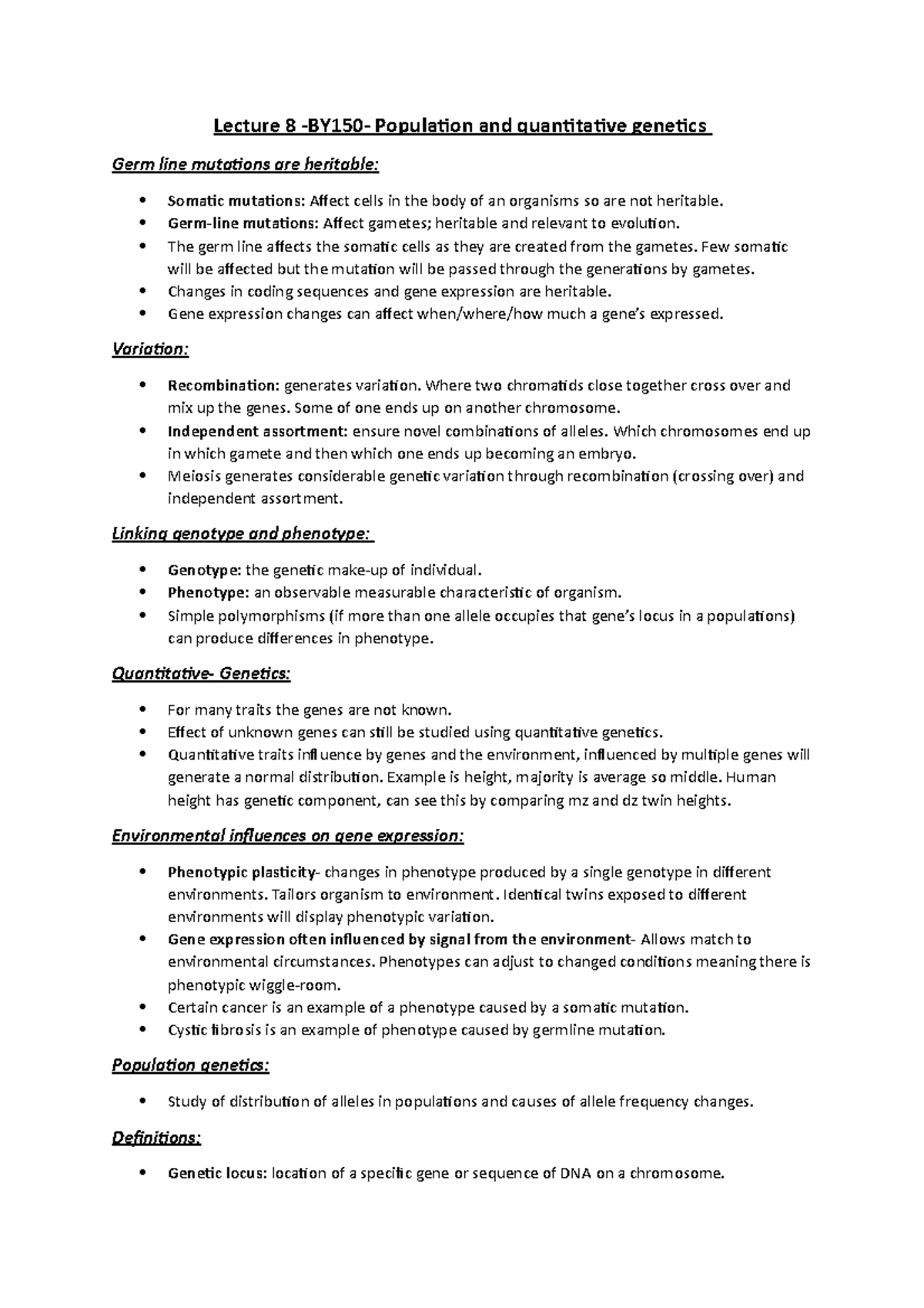 Lecture 8 Population and Quantitative 1 Lecture 8 BY150