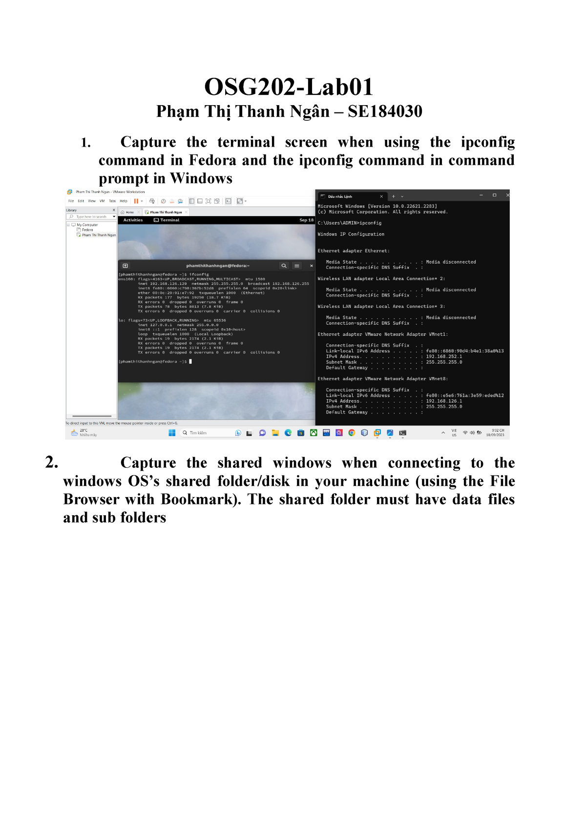 OSG202 Lab1 Fedora - OSG202-Lab Phạm Thị Thanh Ngân – SE 1. Capture The ...