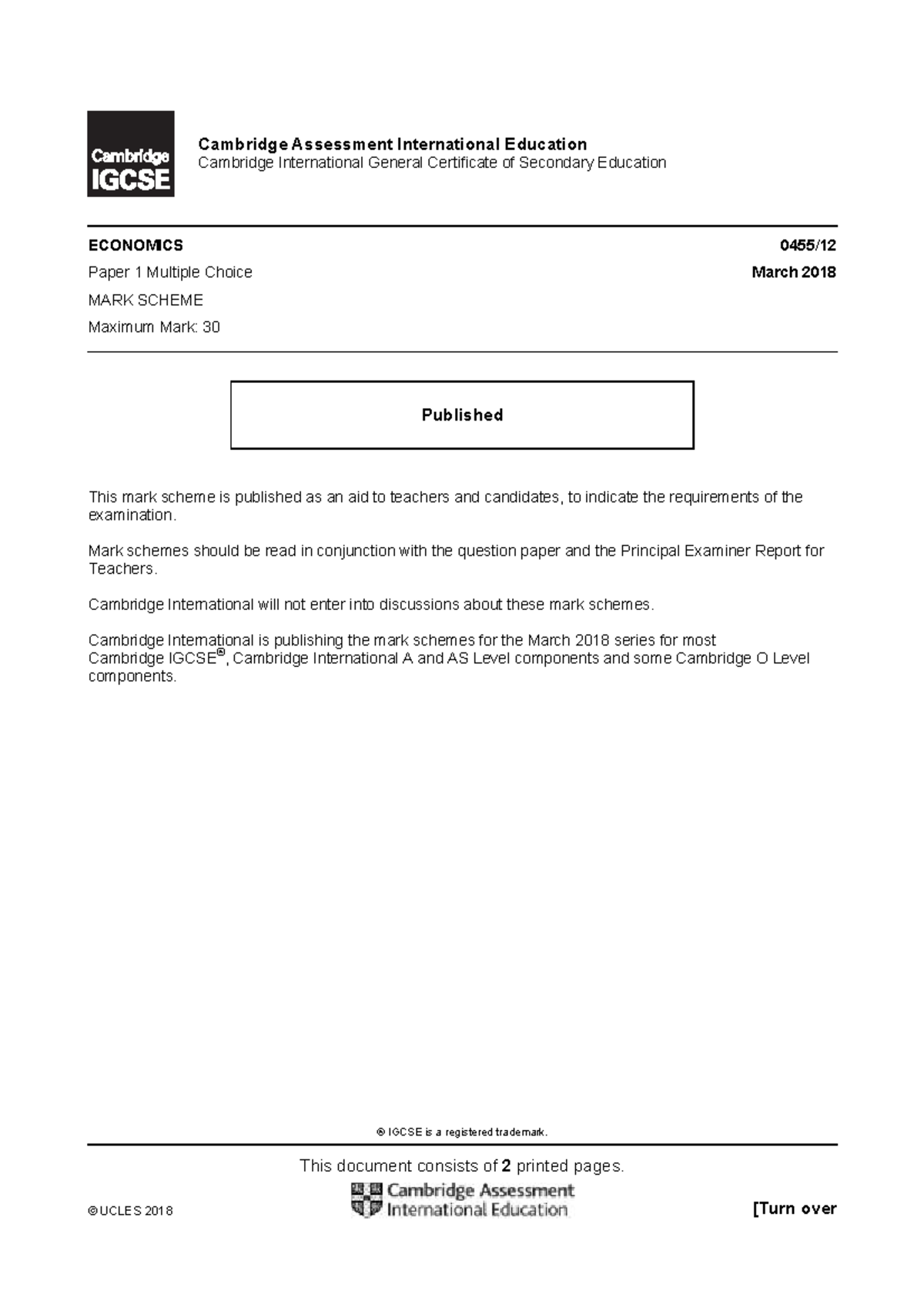 Exam 18 June 2019, questions and answers - ® IGCSE is a registered ...