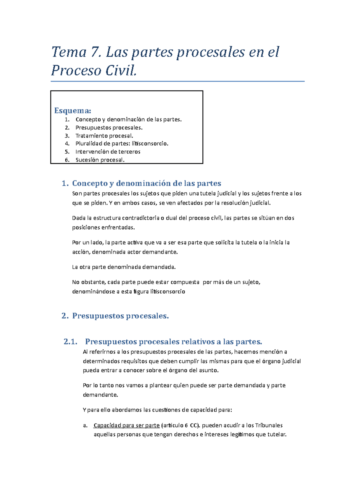 Las Partes Procesales En El Proceso Civil - Tema 7. Las Partes ...