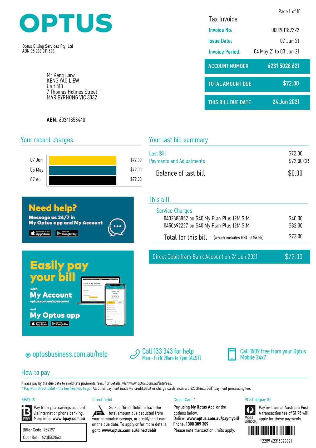 optus my plan plus 12m sim