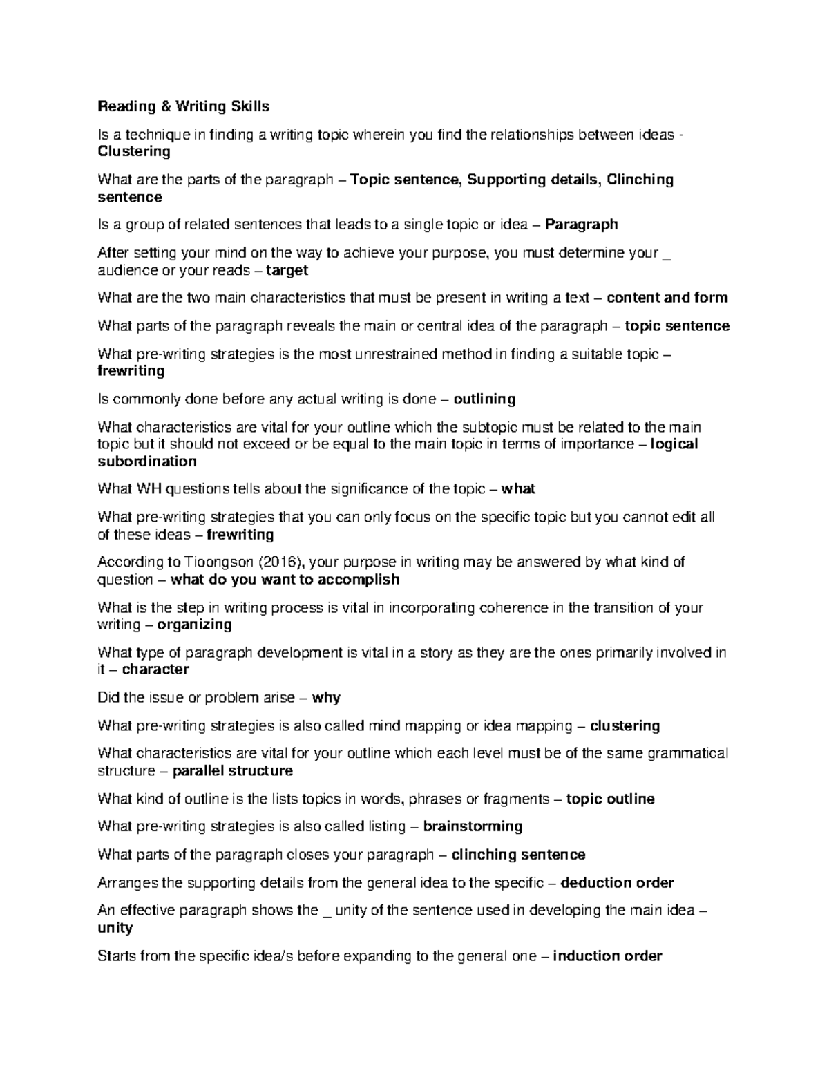 RWS 3E - reviewer - Reading & Writing Skills Is a technique in finding ...