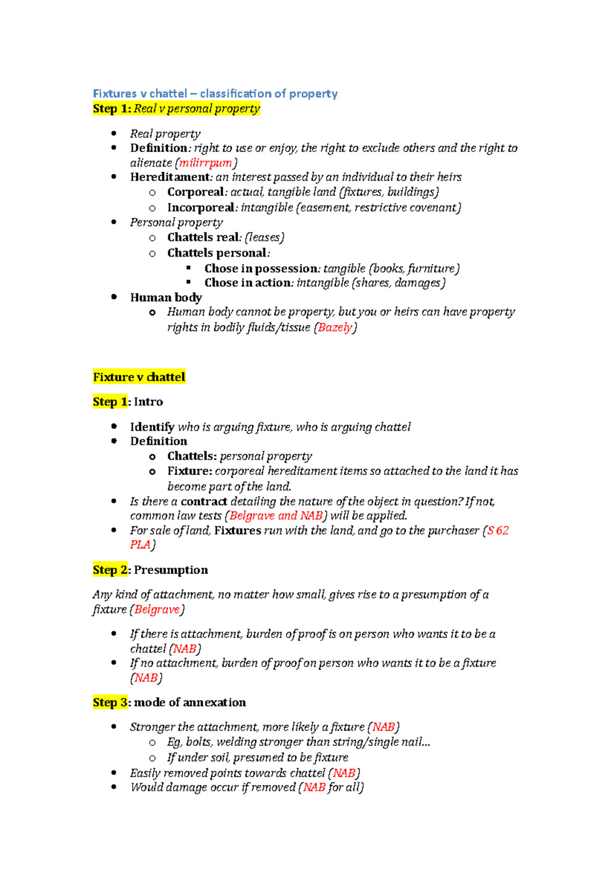 Property final notes XXXX Fixtures v chattel classification of