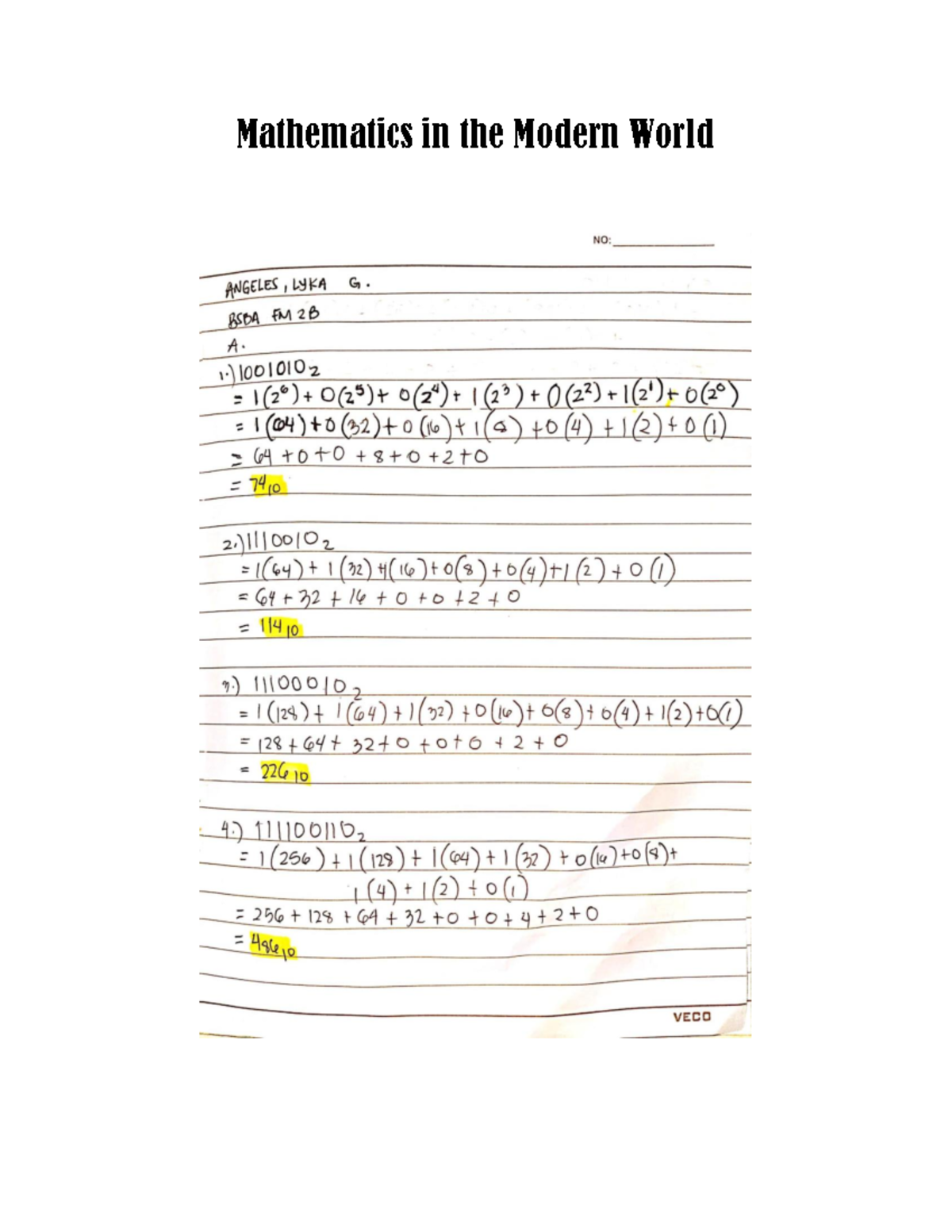 Binary System - MMW Assignment - General Mathematics - Mathematics in ...
