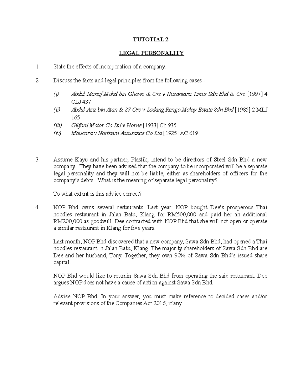 Tutotial 2 latest Business entities and classification of company