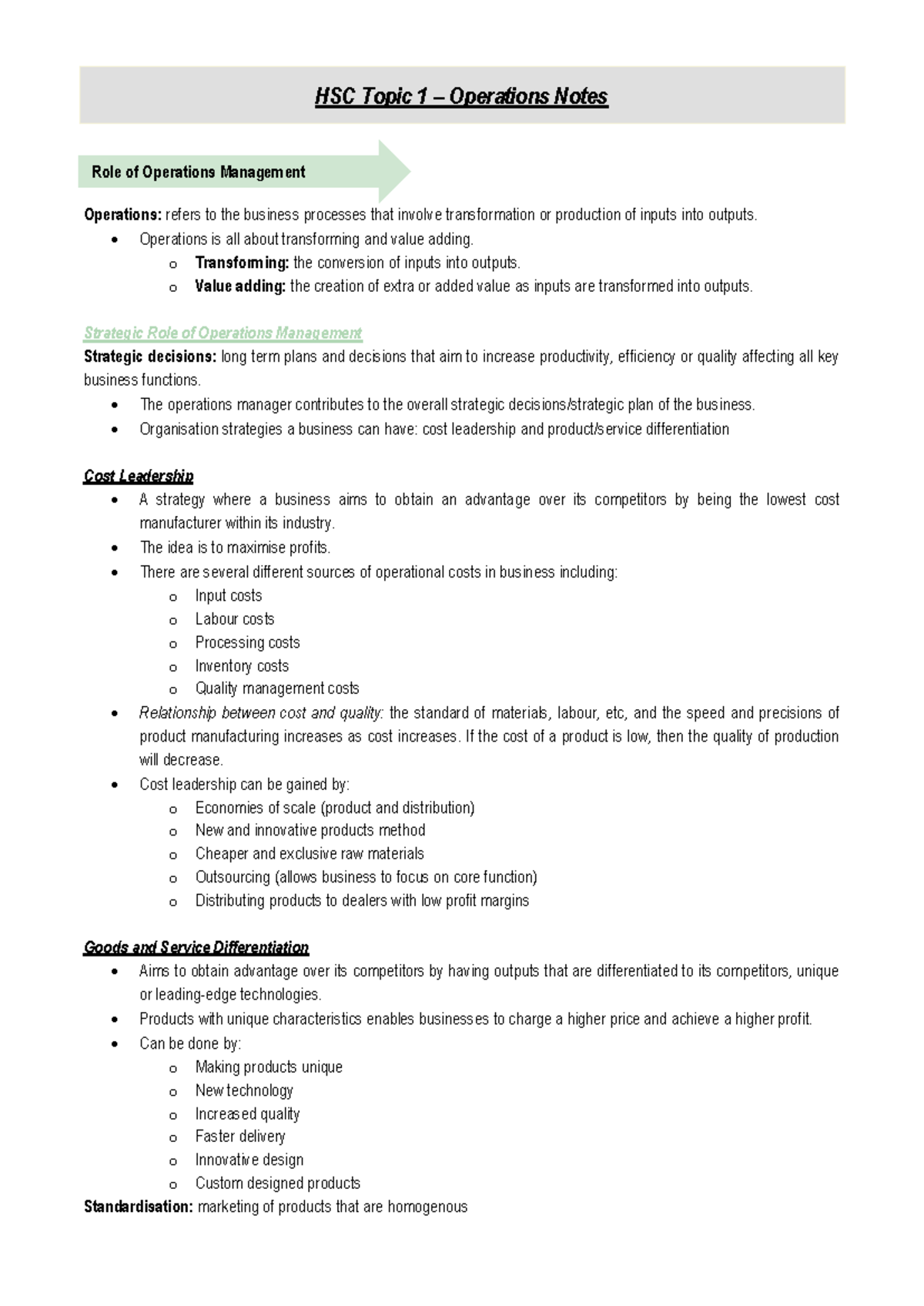 BS topic 1 operation - HSC Topic 1 – Operations Notes Role of ...