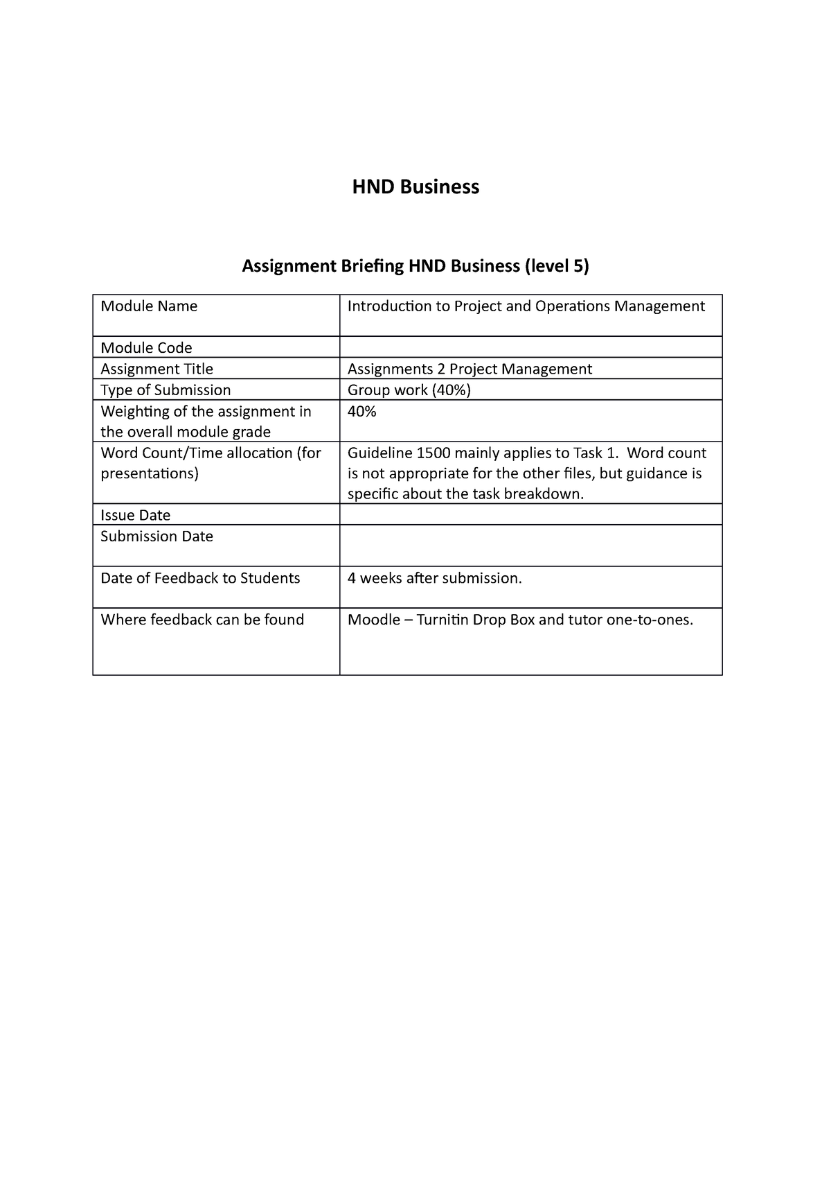 hnd business assignment brief