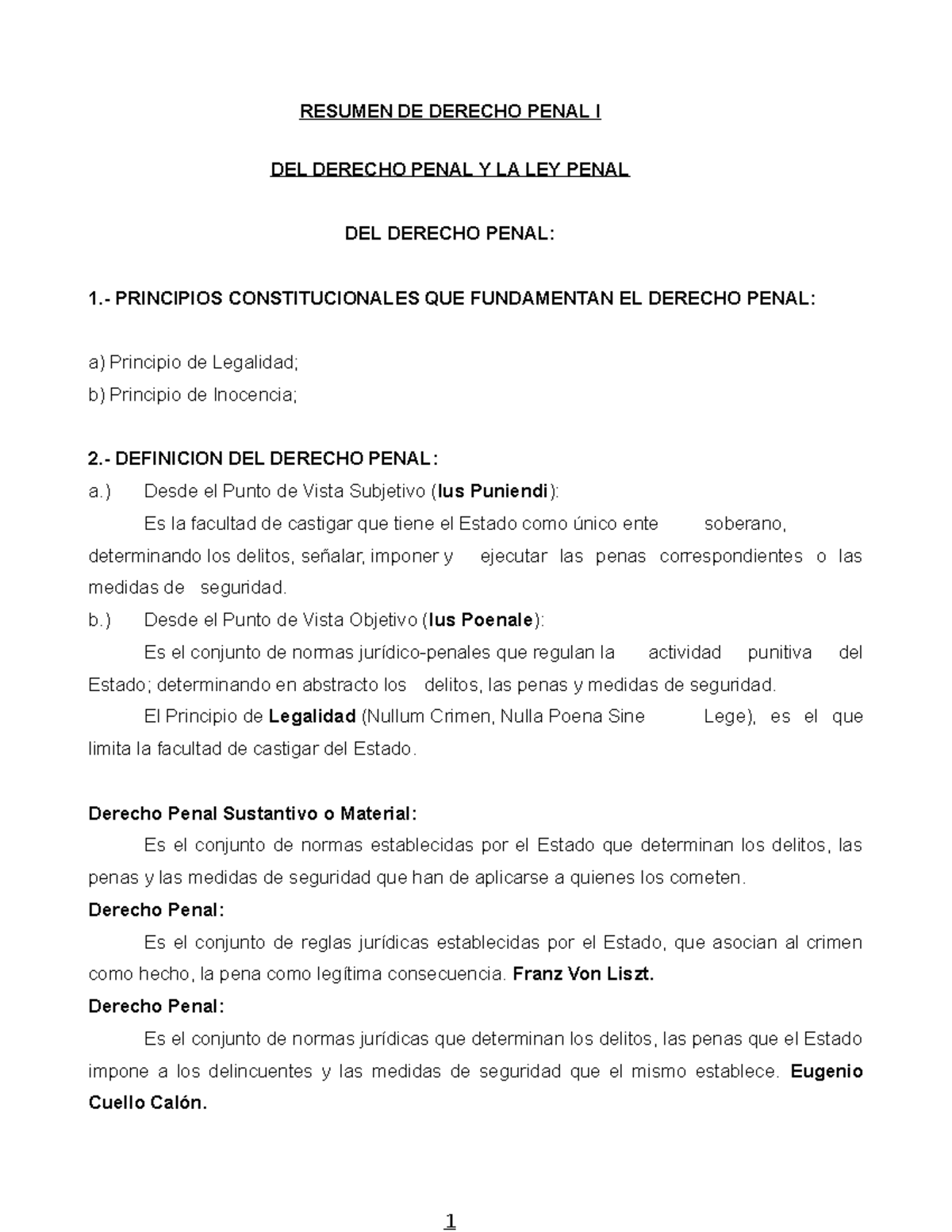 Resumen DE Derecho Penal I - RESUMEN DE DERECHO PENAL I DEL DERECHO ...