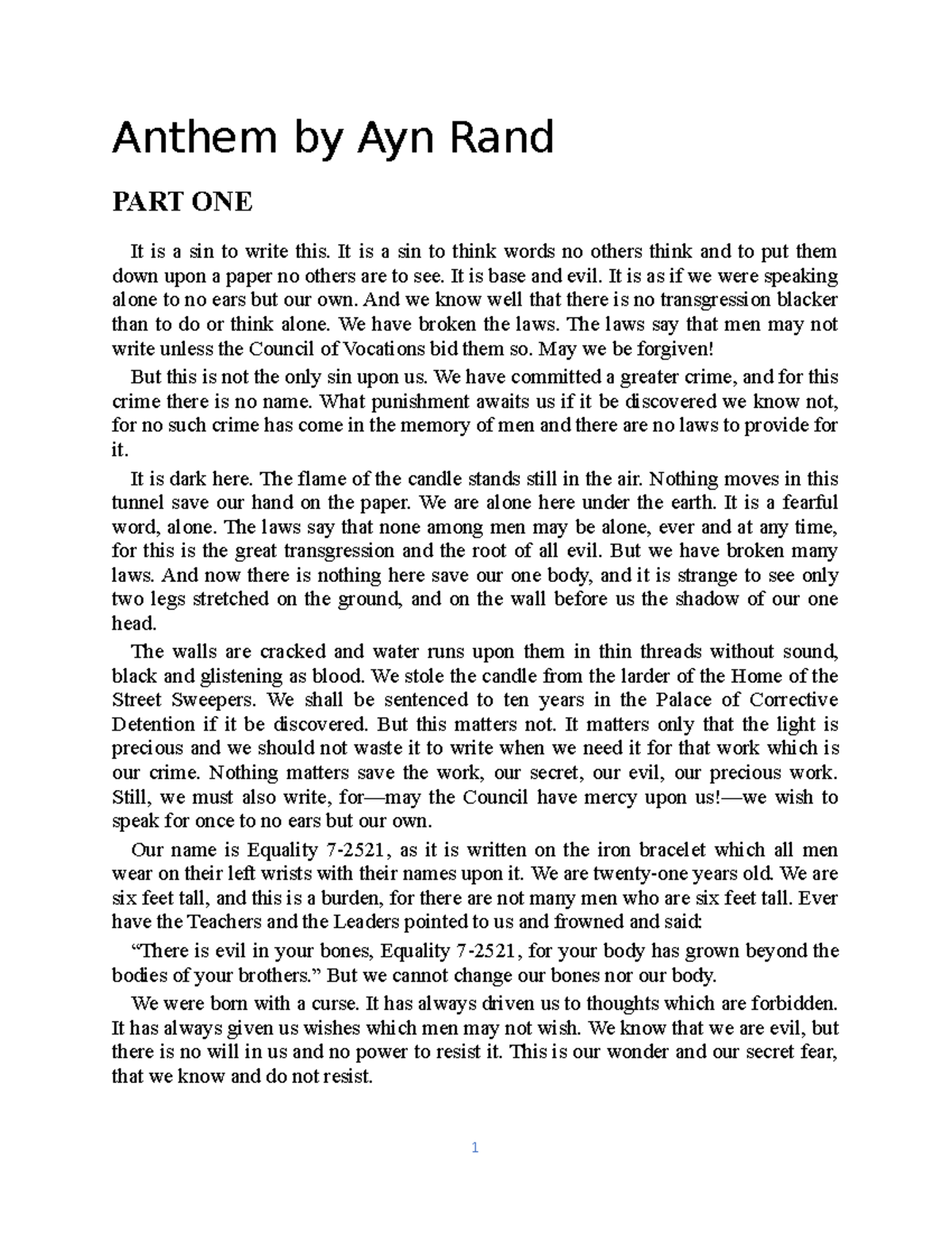 essay on anthem by ayn rand