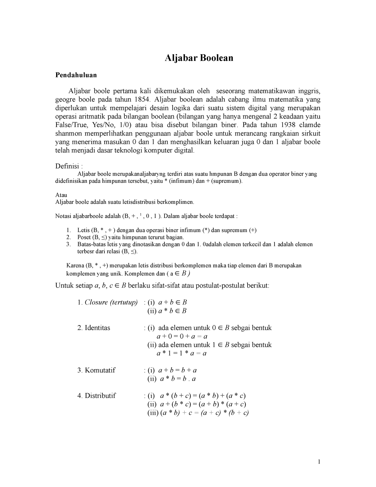 Aljabar Boolean Aljabar Boolean Pendahuluan Aljabar Boole Pertama Kali Dikemukakan Oleh 9756