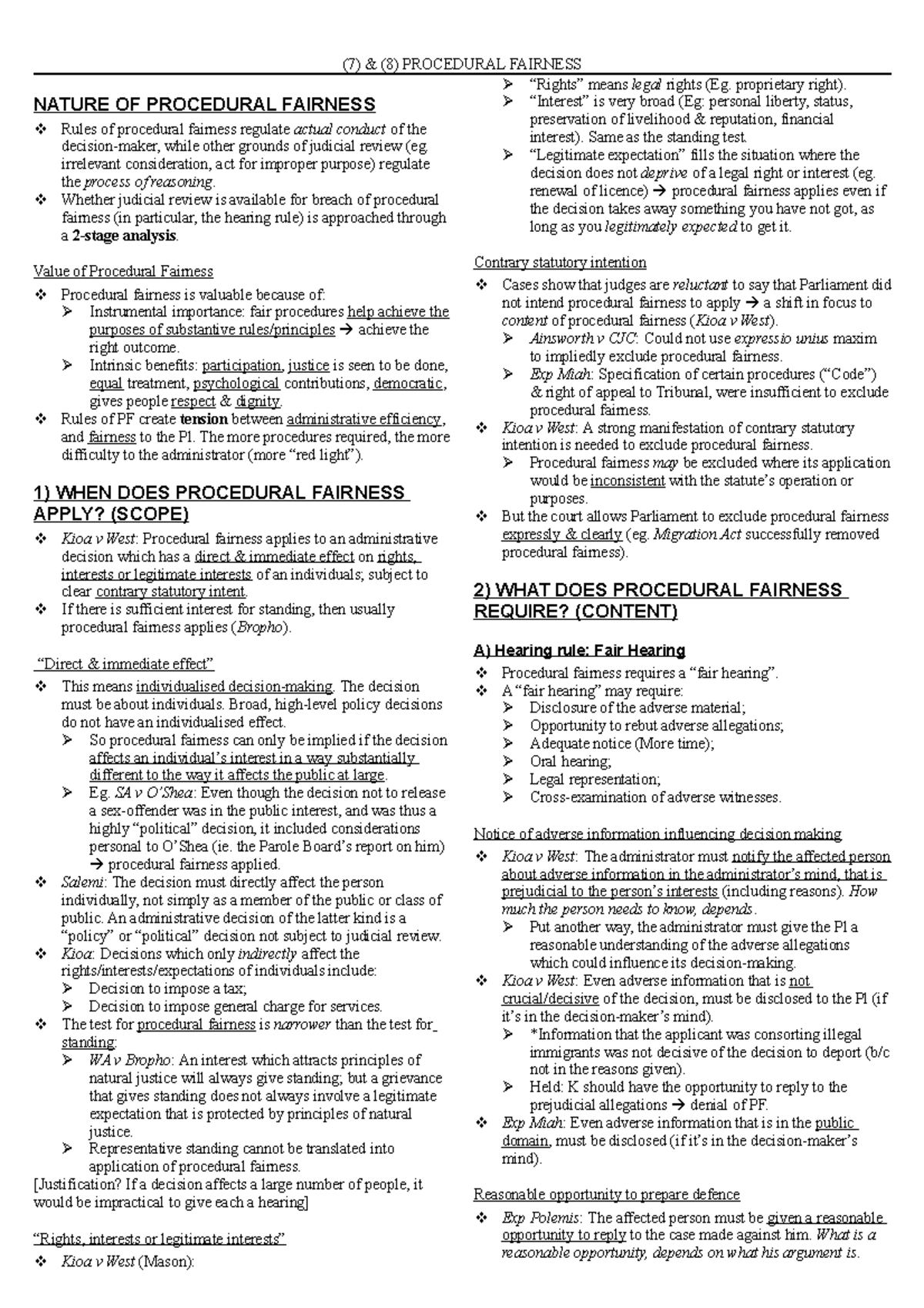 Admin 7 - NATURE OF PROCEDURAL FAIRNESS Rules of procedural fairness ...