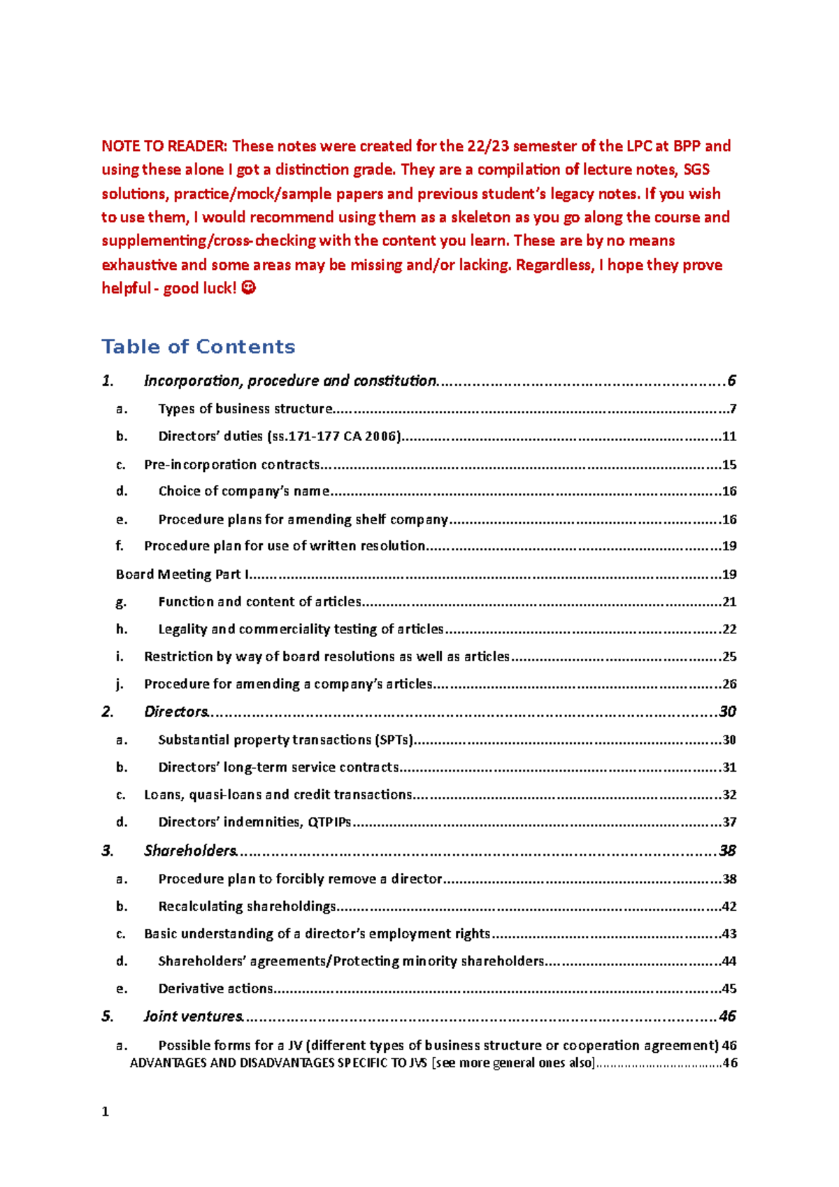 BLP LPC Complete Revision Notes - NOTE TO READER: These notes were ...
