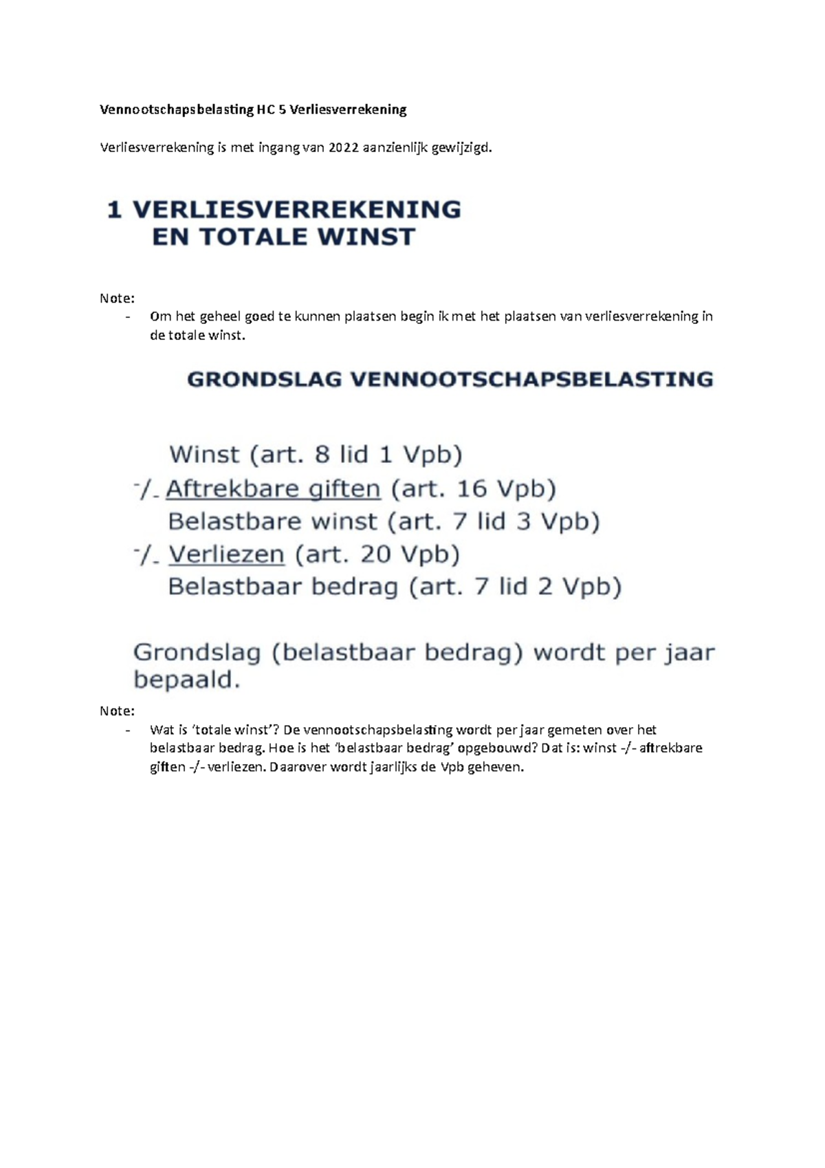 HC5 Verliesverrekening Vennootschapsbelasting HC 5