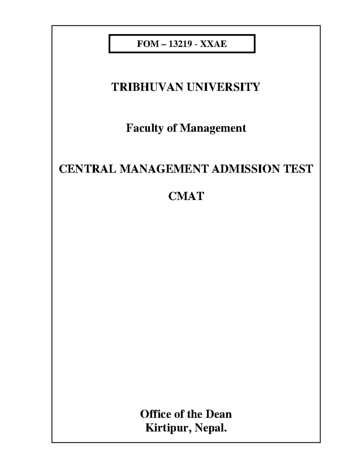 MATS CMAT Model Question TRIBHUVAN UNIVERSITY Faculty of Management