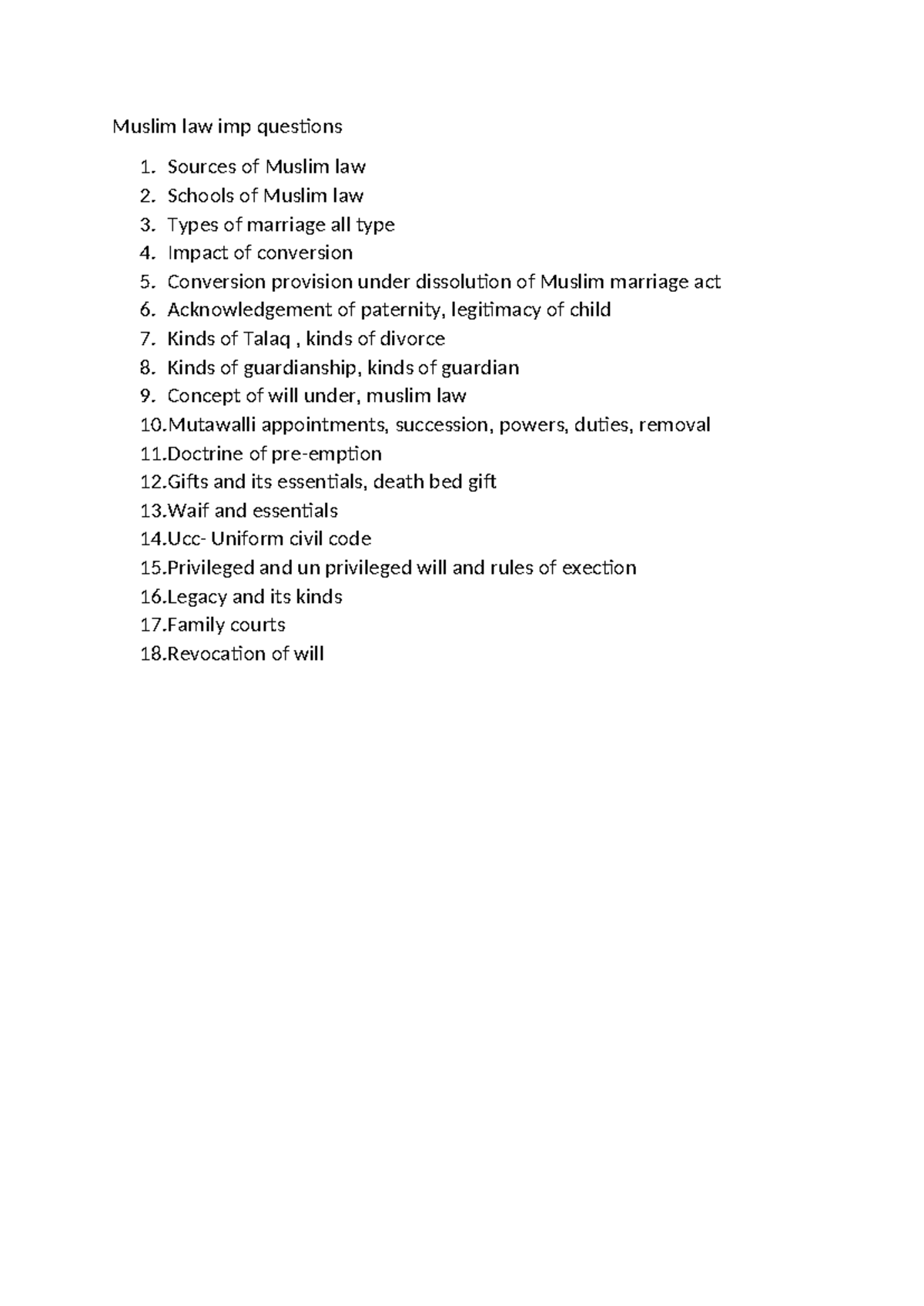 Muslim Law Imp Question - Sources Of Muslim Law 2. Schools Of Muslim ...