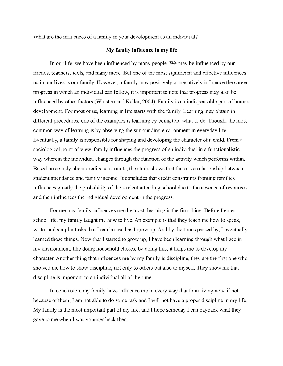 positive influence of family essay