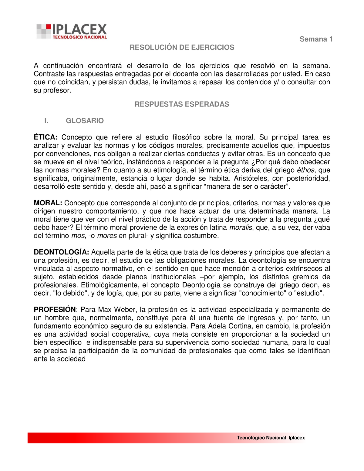 Respuesta Etica Semana 1 Tecnológico Nacional Iplacex ResoluciÓn De Ejercicios A 9823