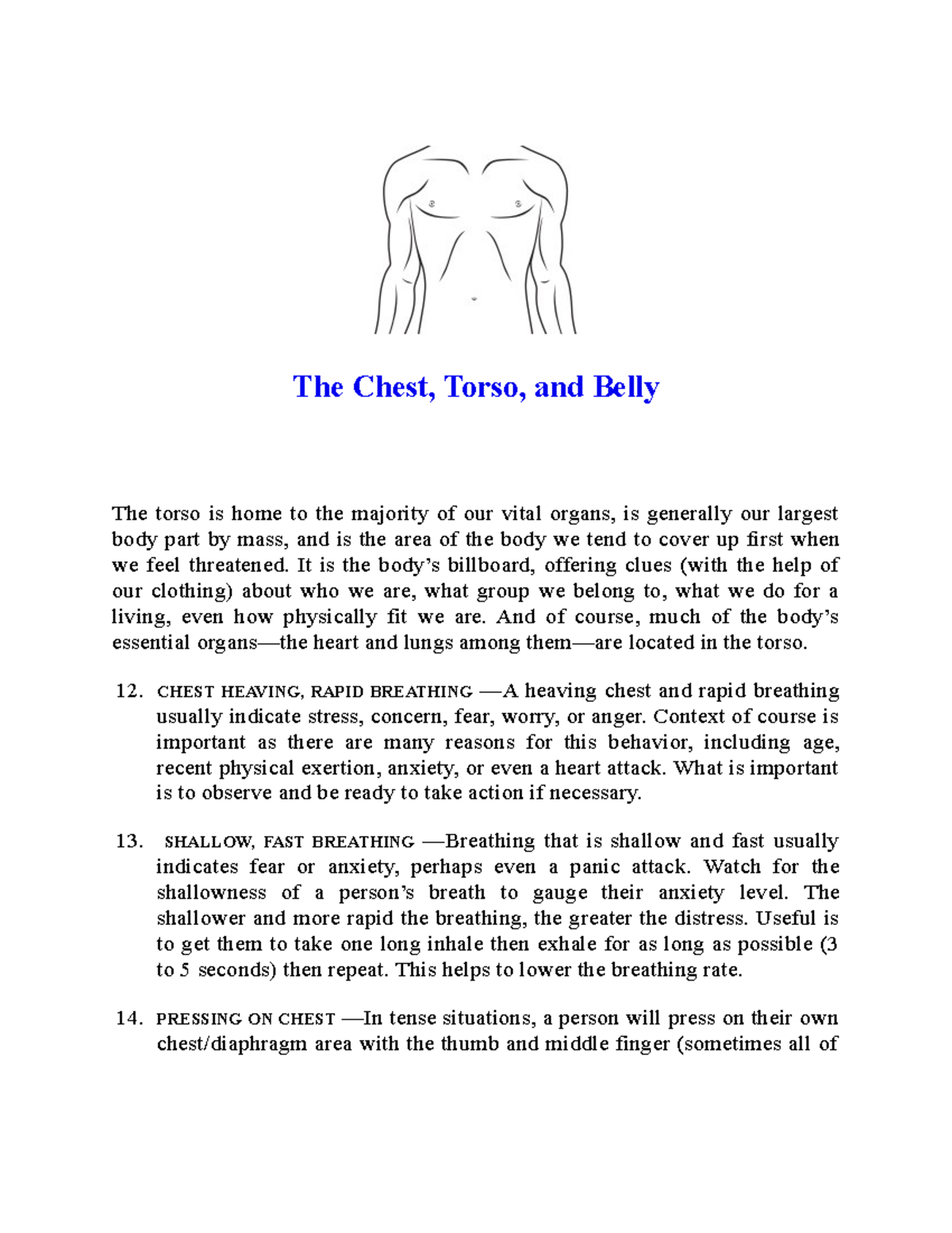The Chest, Torso, and Belly The Dictionary of Body Language in