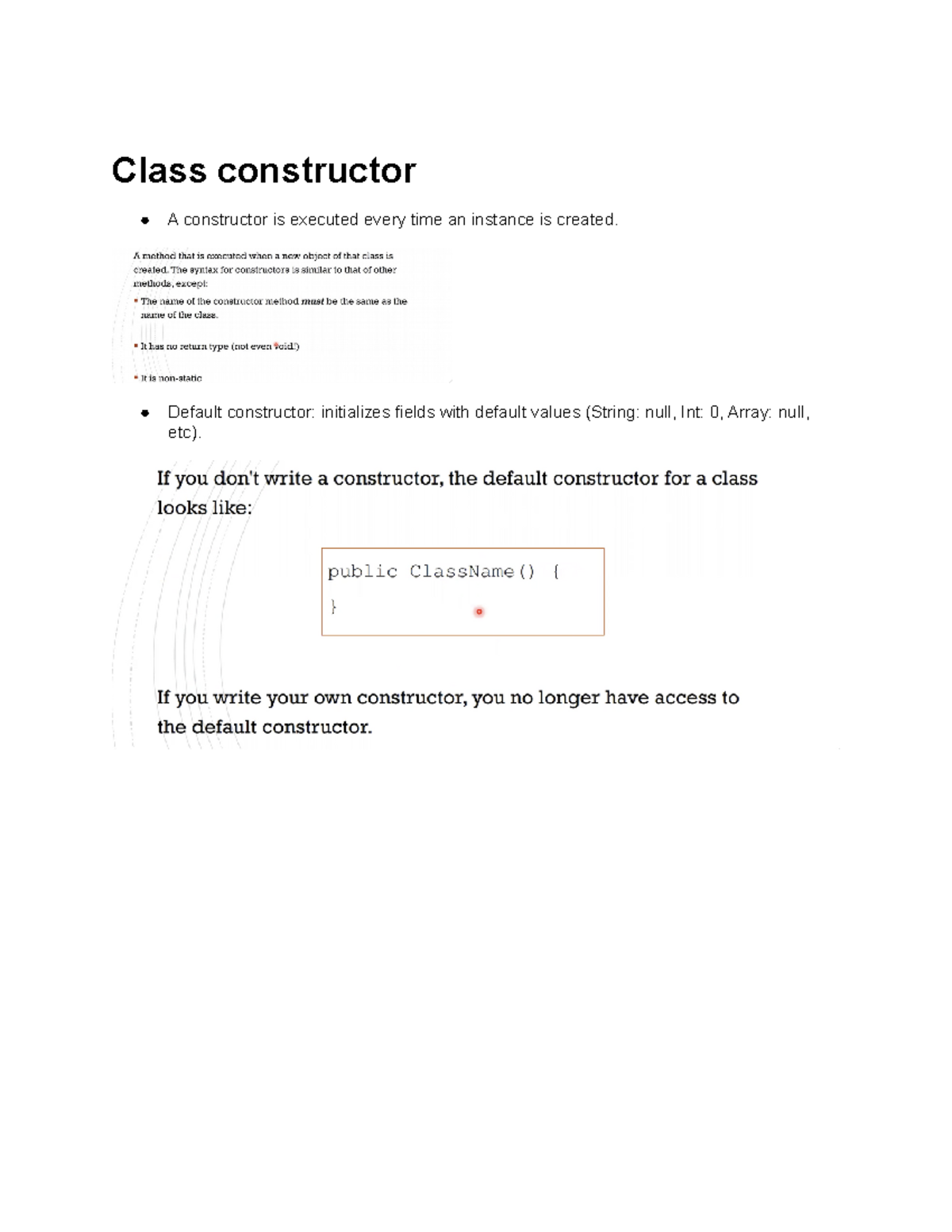 Lecture 5 - COSC 1020 - Class constructor A constructor is executed ...