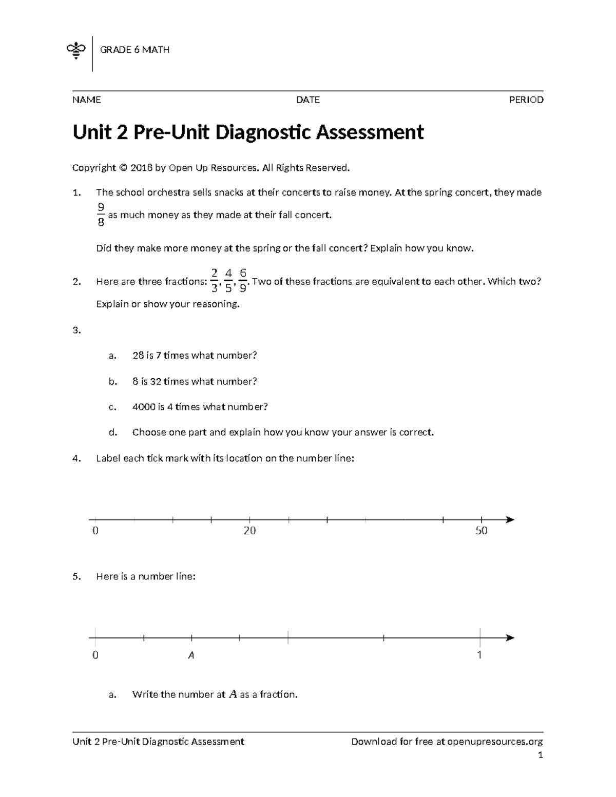 6.2-Student-Pre-Assessment - GRADE 6 MATH NAME DATE PERIOD Unit 2 Pre ...