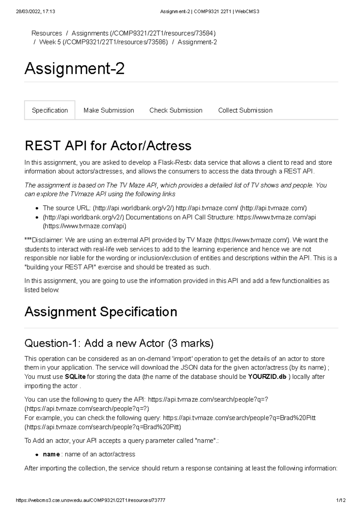 Assignment-2 COMP9321 22T1 Web CMS 3 - Resources / Assignments ...