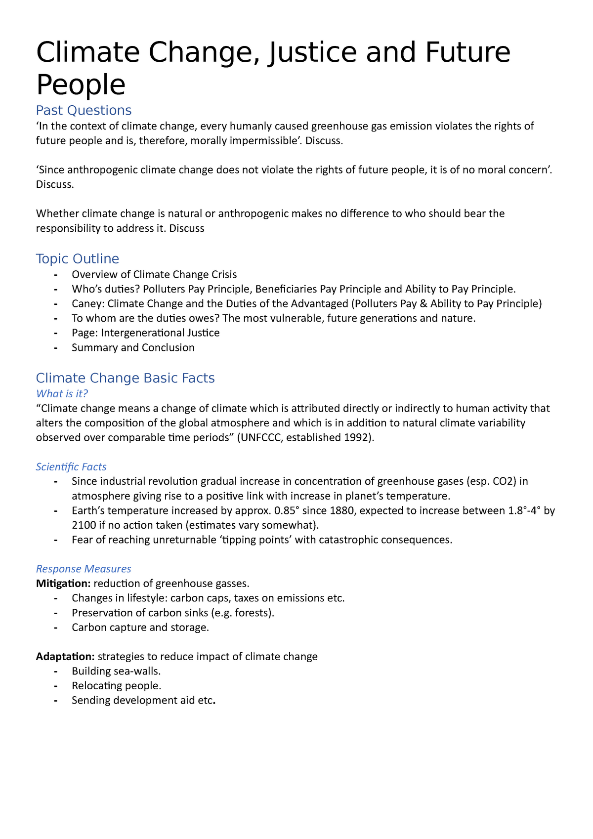 Climate Change - Summary Incorporates Lecture Notes, Class Notes And ...