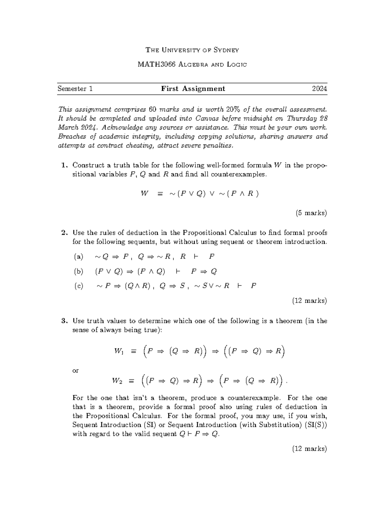 2024first assignment the university of sydney math3066 algebra and